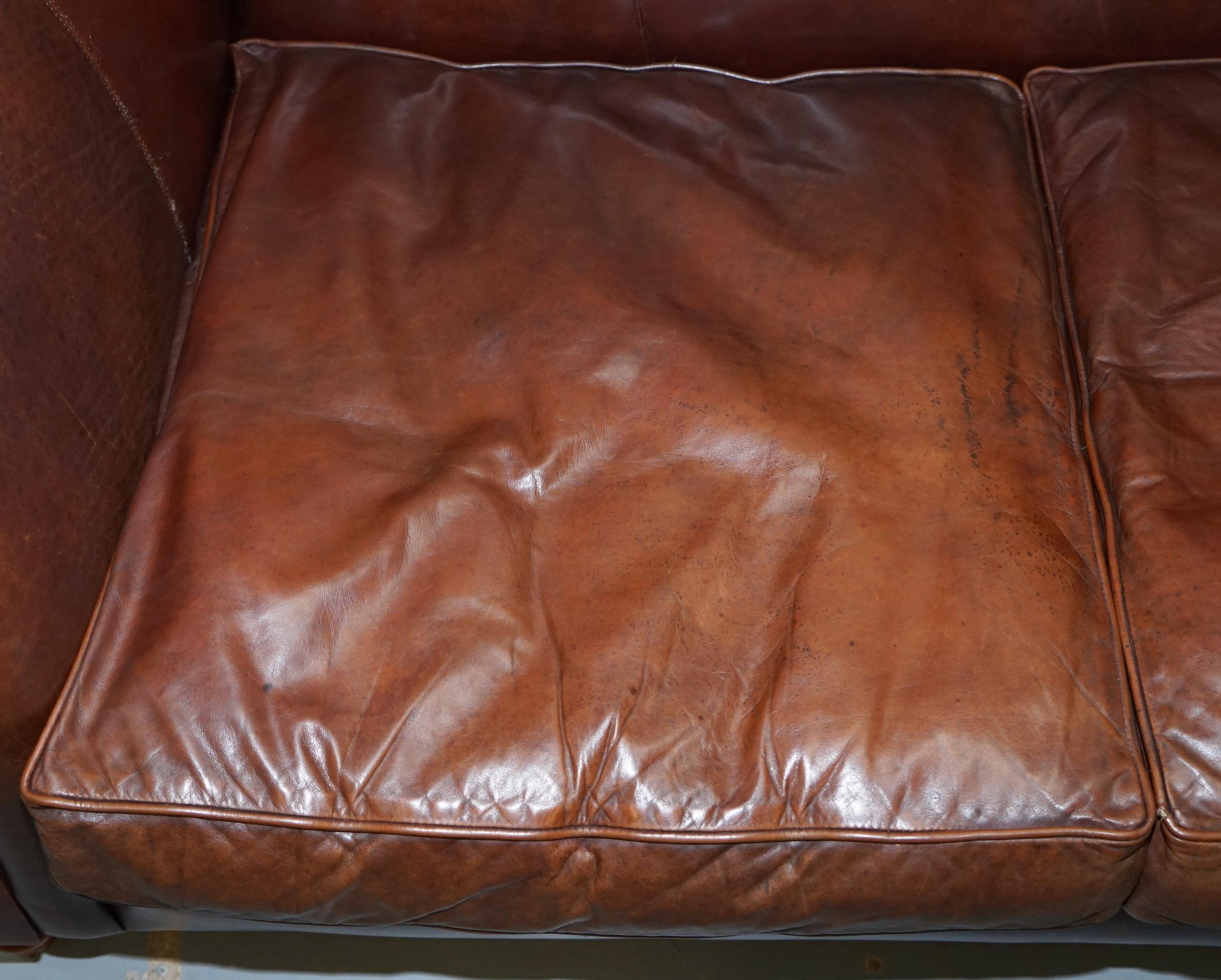 Large Buffalo Vintage Brown Leather Sofa Feather Filled Cushions Coil Sprung 3