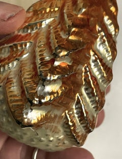 Large Bulbous Gold & White Christmas Tree Tree Hand Blown Ornament Decoration