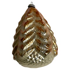 Großer bauchiger goldener und weißer Weihnachtsbaumbaum-Dekoration aus mundgeblasenem Gold und Weiß