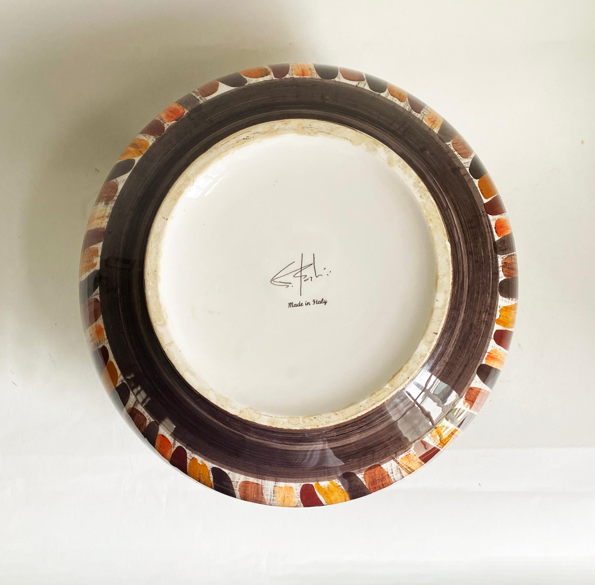 20ième siècle Grand vase bulbeux en céramique italienne peint à la main par Christina Fortini en vente