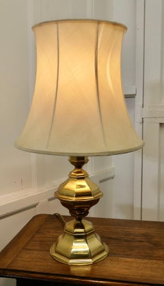 Large Bulbous Octagonal Brass Table Lamp