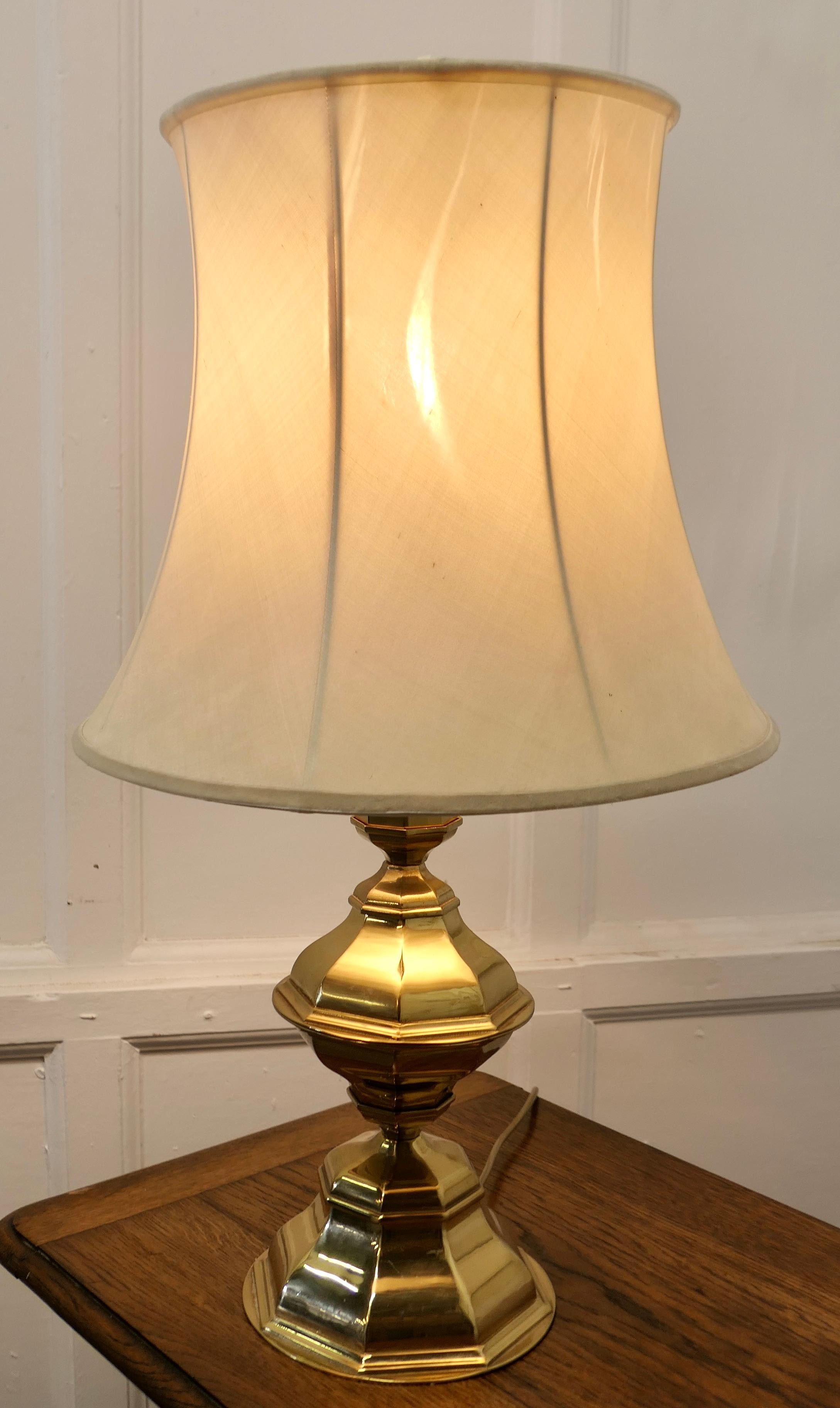 Art Deco Large Bulbous Octagonal Brass Table Lamp For Sale