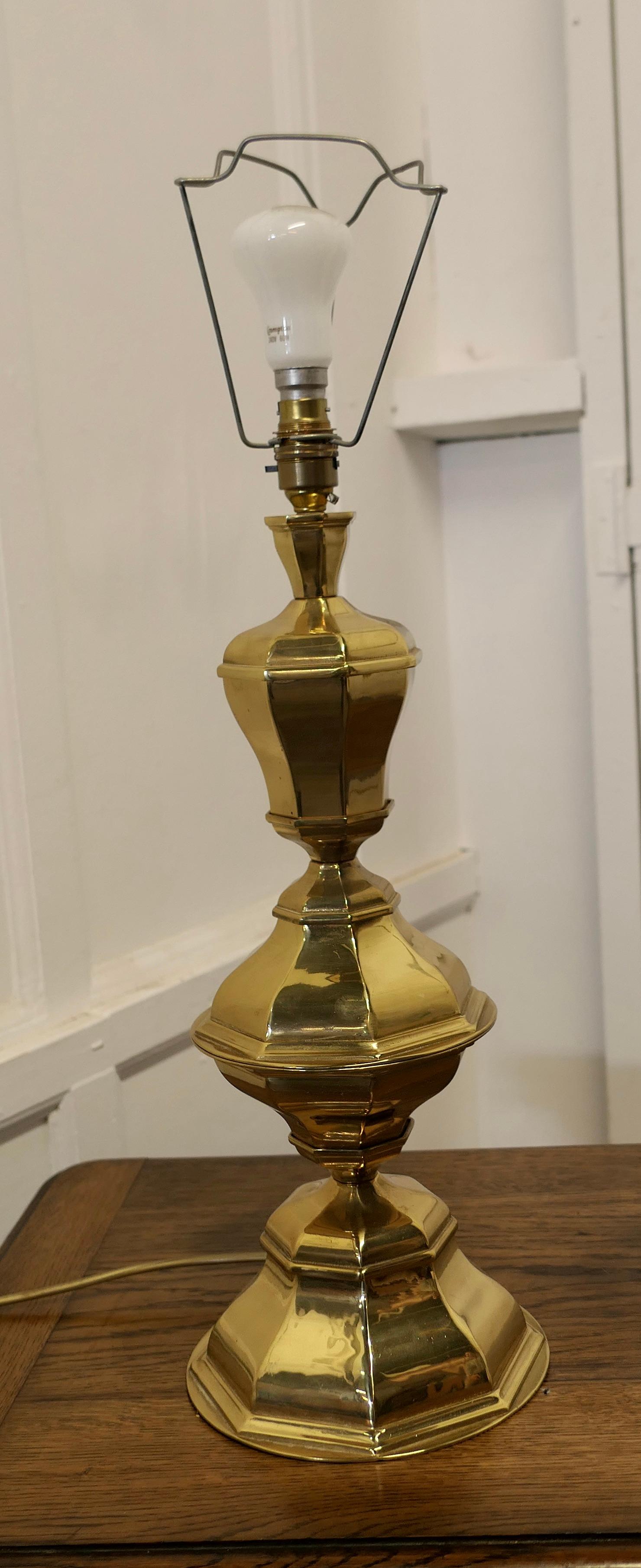 Large Bulbous Octagonal Brass Table Lamp For Sale 2