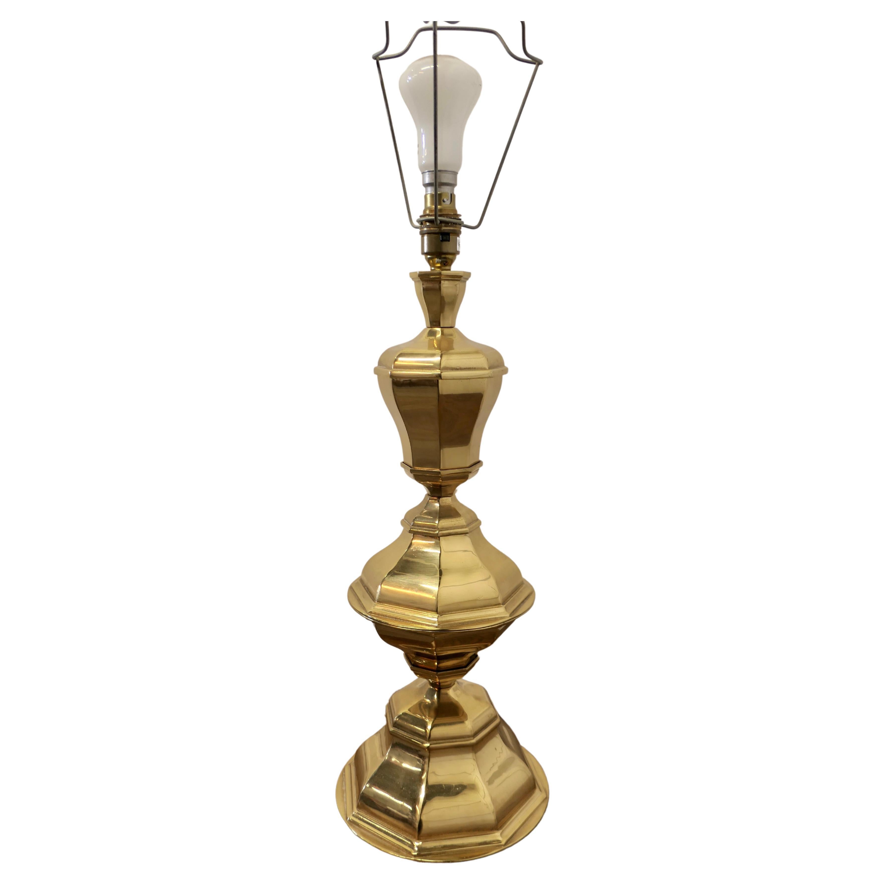 Large Bulbous Octagonal Brass Table Lamp For Sale