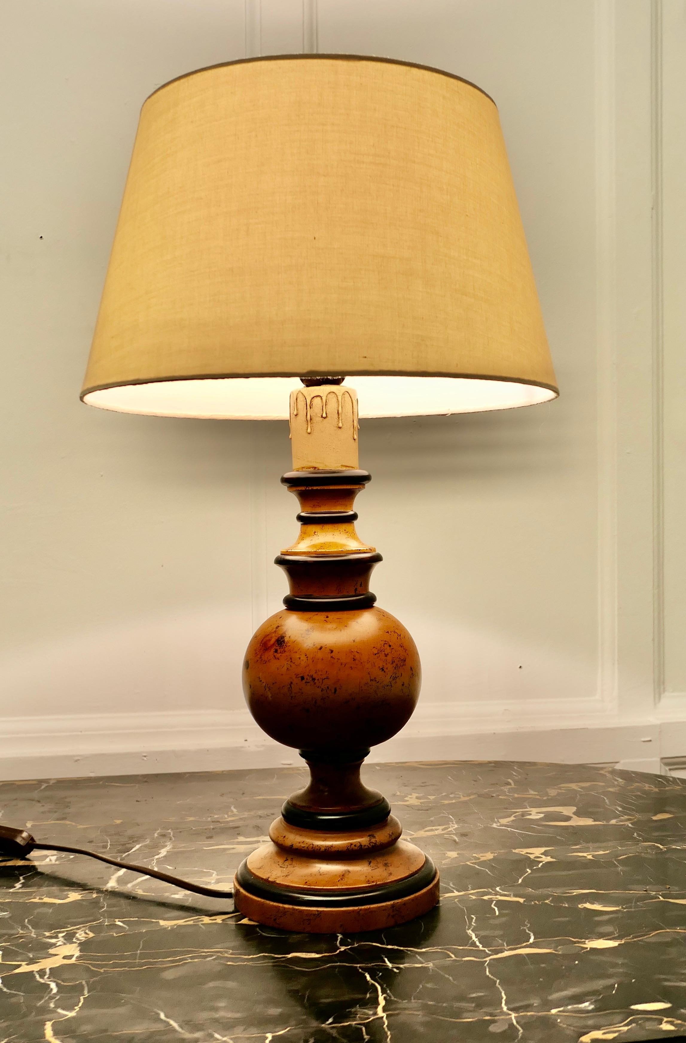 Mid-Century Modern Large Bulbous Turned Wood Table Lamp For Sale