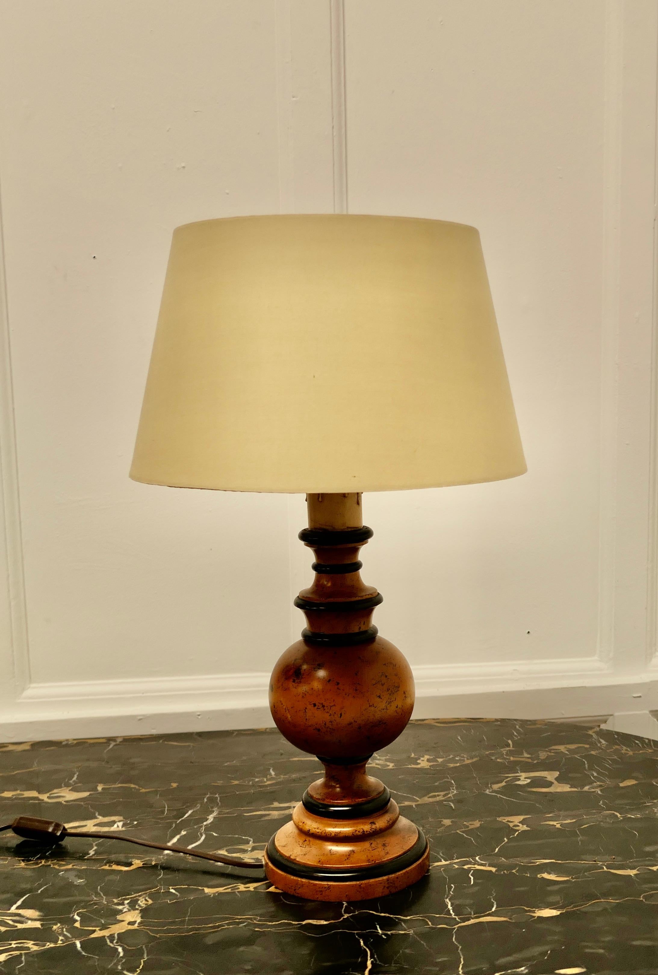 Large Bulbous Turned Wood Table Lamp For Sale 1