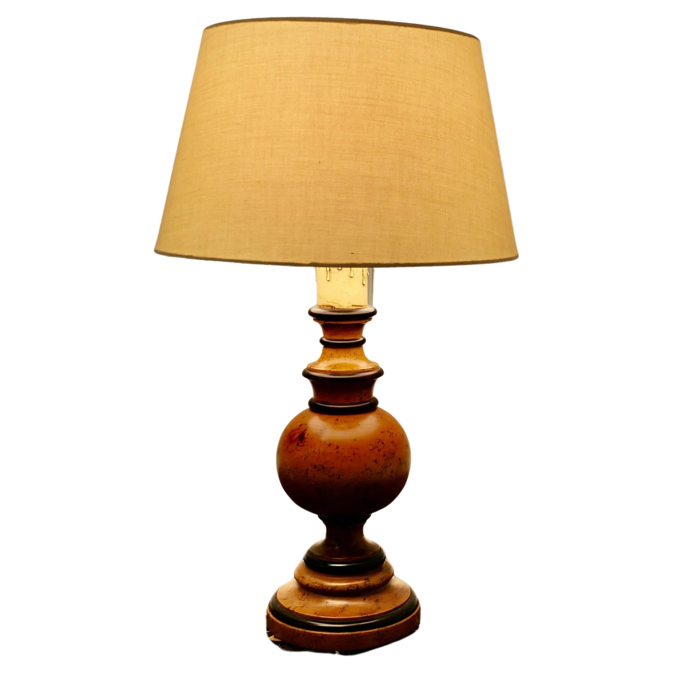 Large Bulbous Turned Wood Table Lamp For Sale