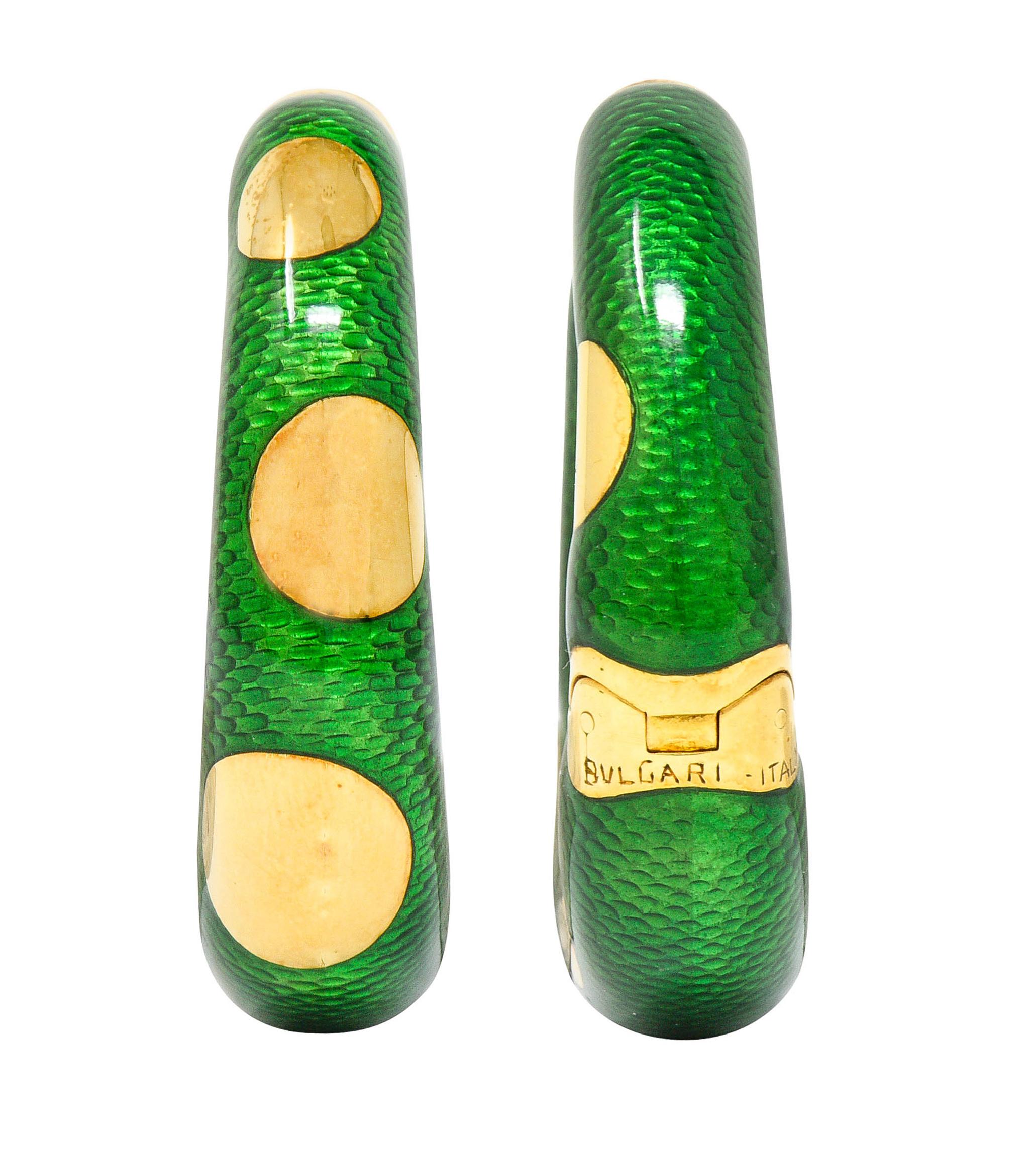 Large Bulgari 1970s Vintage Enamel 18 Karat Gold Hoop Ear-Clip Earrings 7