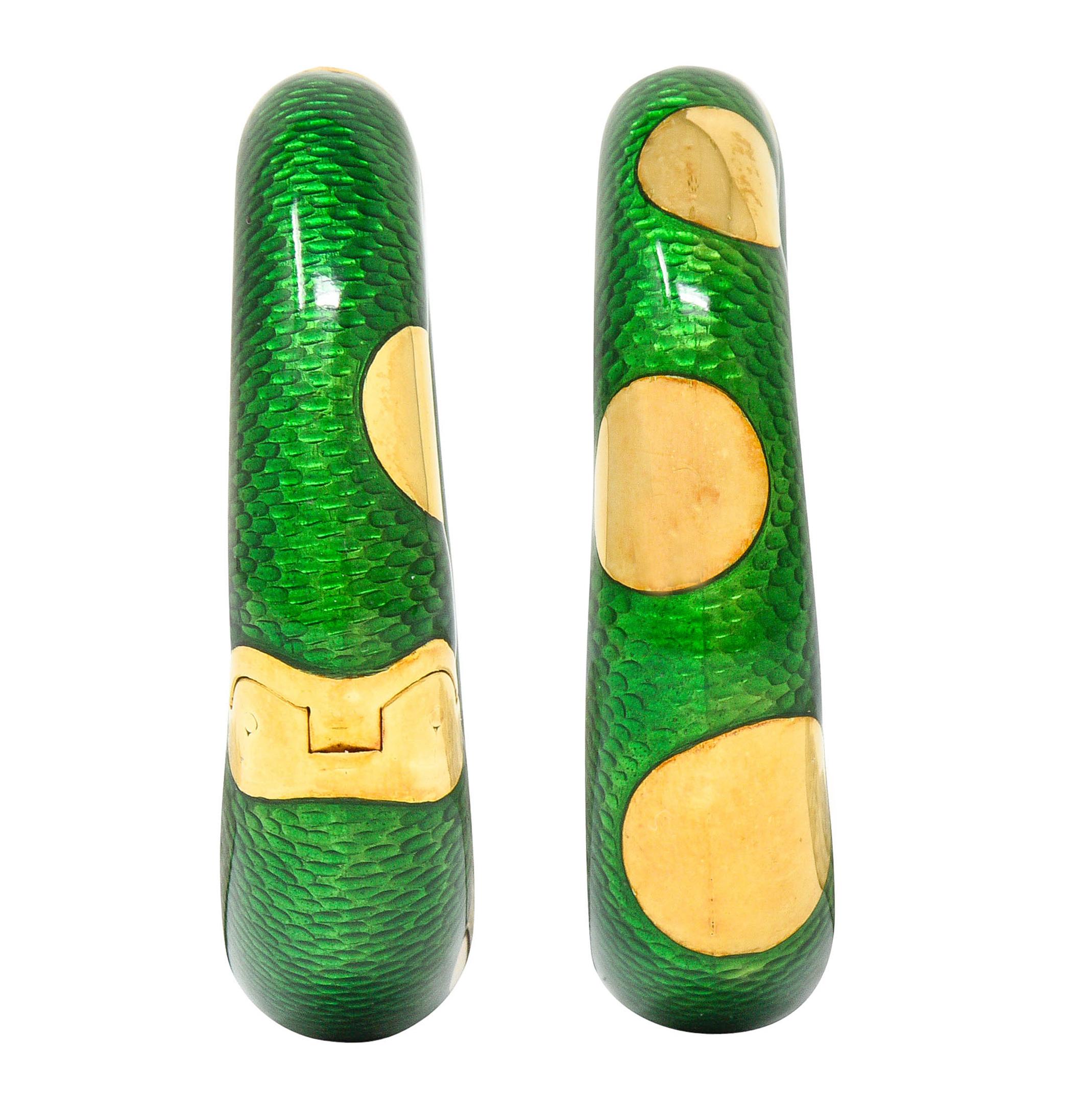 Large Bulgari 1970s Vintage Enamel 18 Karat Gold Hoop Ear-Clip Earrings 8