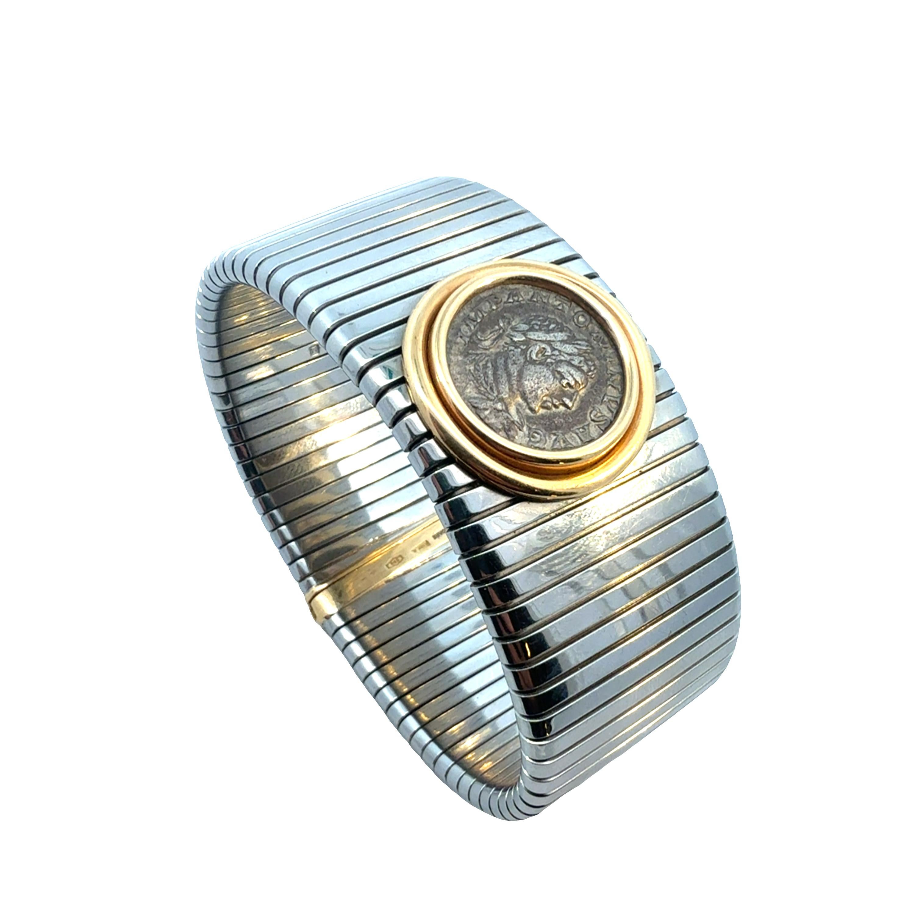 Große Bulgari Vintage Tubogas Münze Armreif Armband 18Kt Gold für Damen oder Herren im Angebot