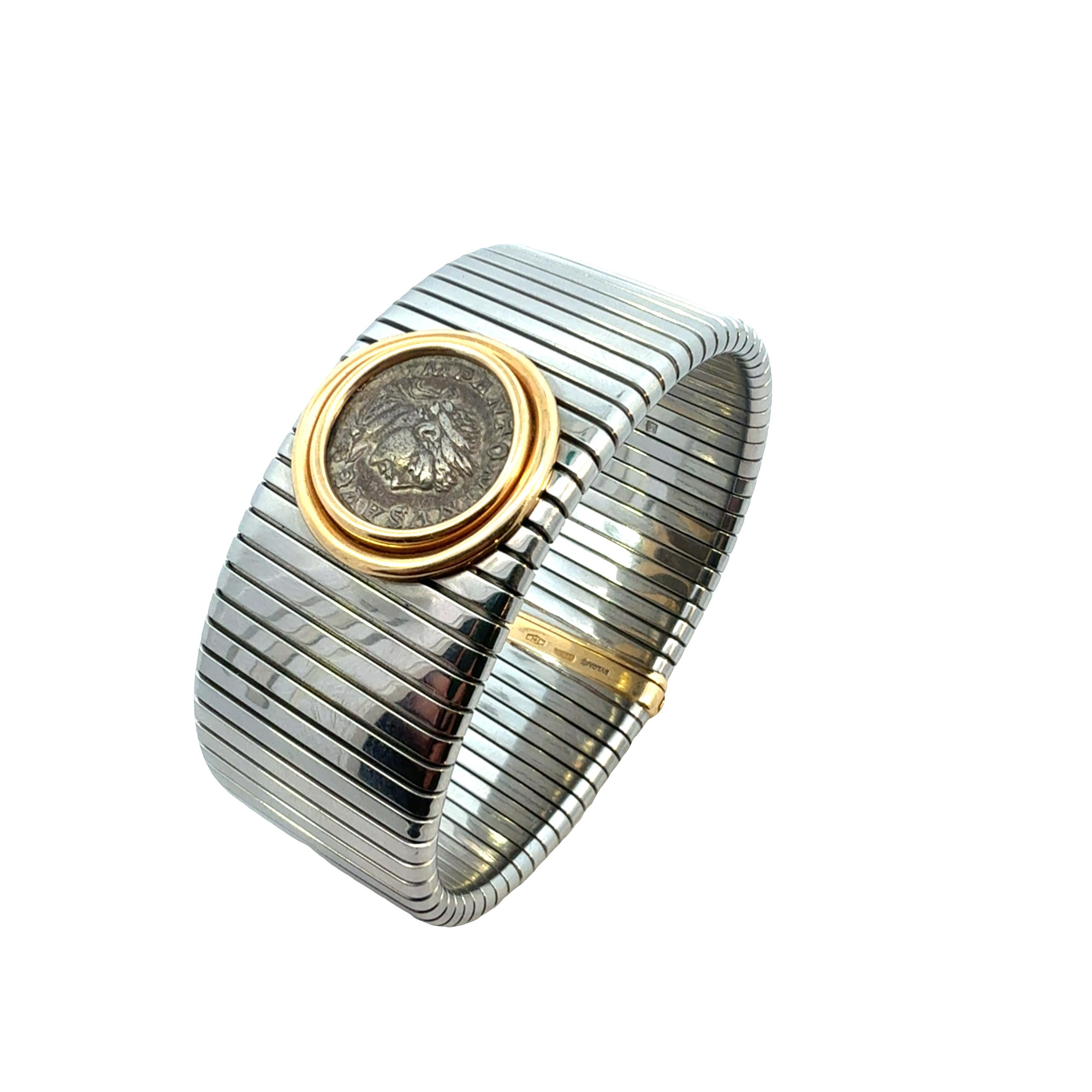 Große Bulgari Vintage Tubogas Münze Armreif Armband 18Kt Gold im Angebot 1