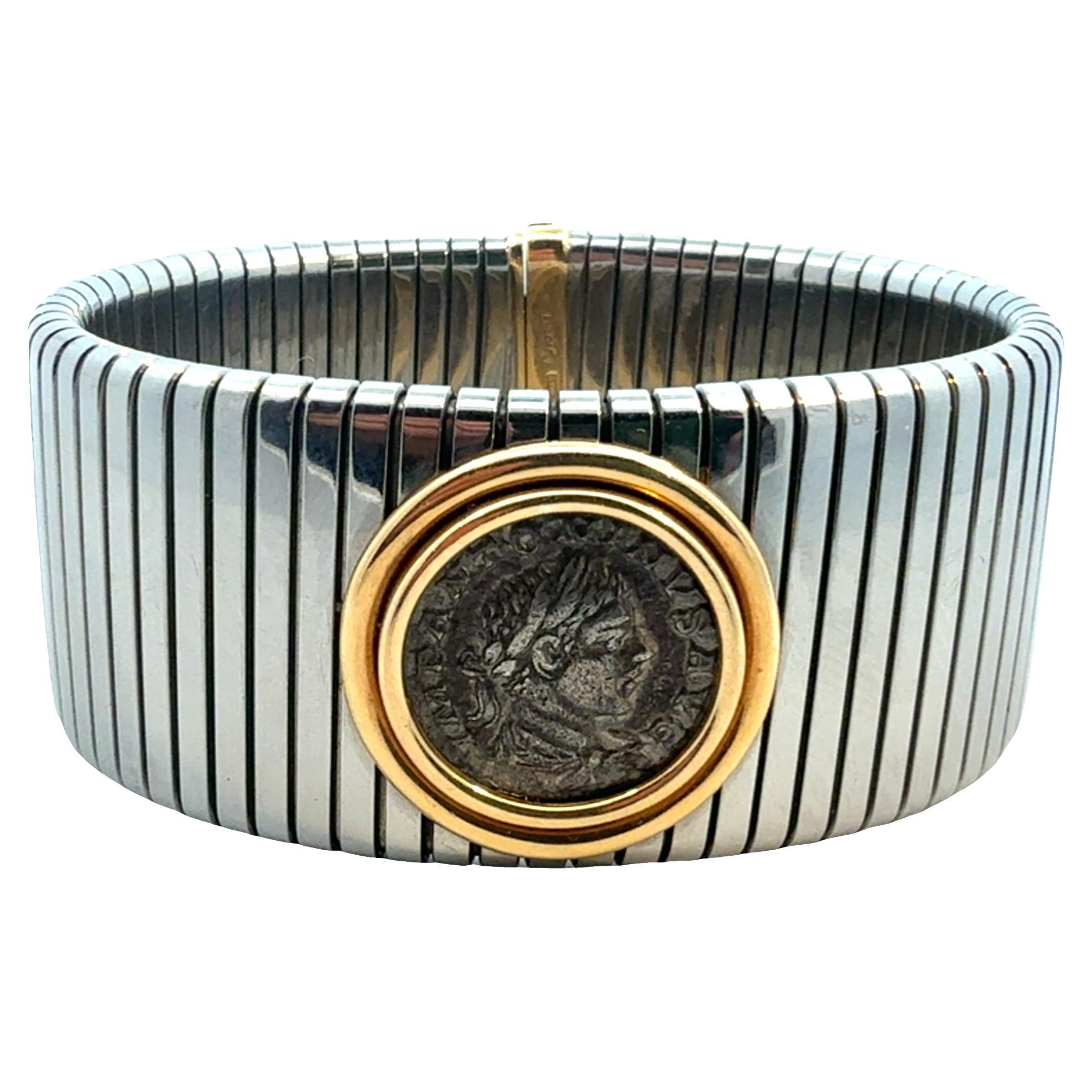 Large bracelet Bulgari Vintage Tubogas Coin Bangle or 18Kt