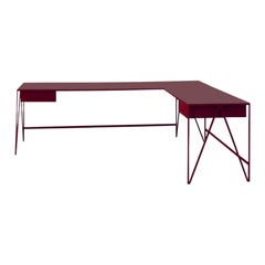 Large Burgundy L Shape Customizable Contemporary Corner Study Desk