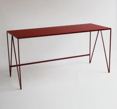 Large Burgundy Study Desk with Natural Linoleum Top, Customizable Console Table