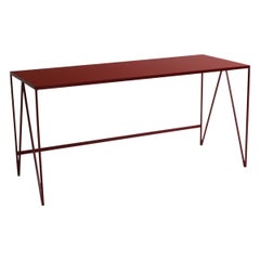 Large Burgundy Study Desk with Natural Linoleum Top, Customizable Console Table