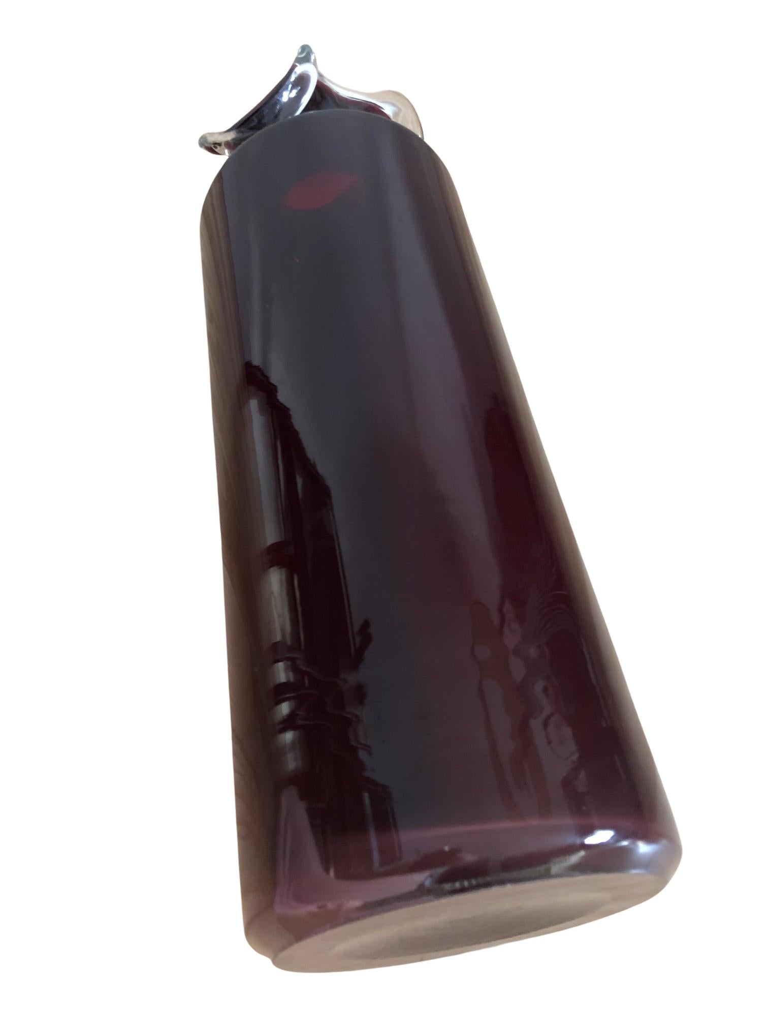 20th Century Large Burgundy Vase with a Frill, Tarnowiec Glassworks, Poland, 1970s For Sale