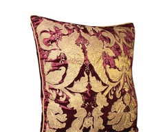 Large Burgundy Velvet Throw Pillow with Gold Embroidery by Zuber