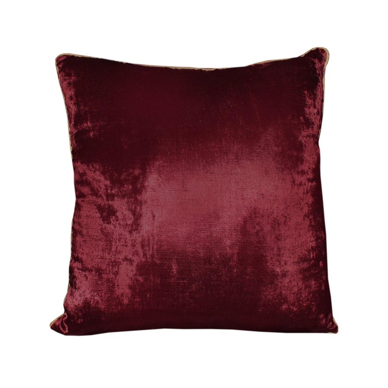 Large Burgundy Velvet Throw Pillow with Gold Embroidery by Zuber For