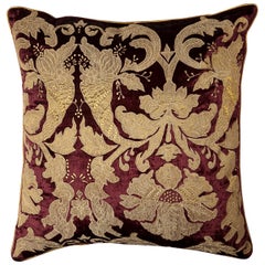 Large Burgundy Velvet Throw Pillow with Gold Embroidery by Zuber