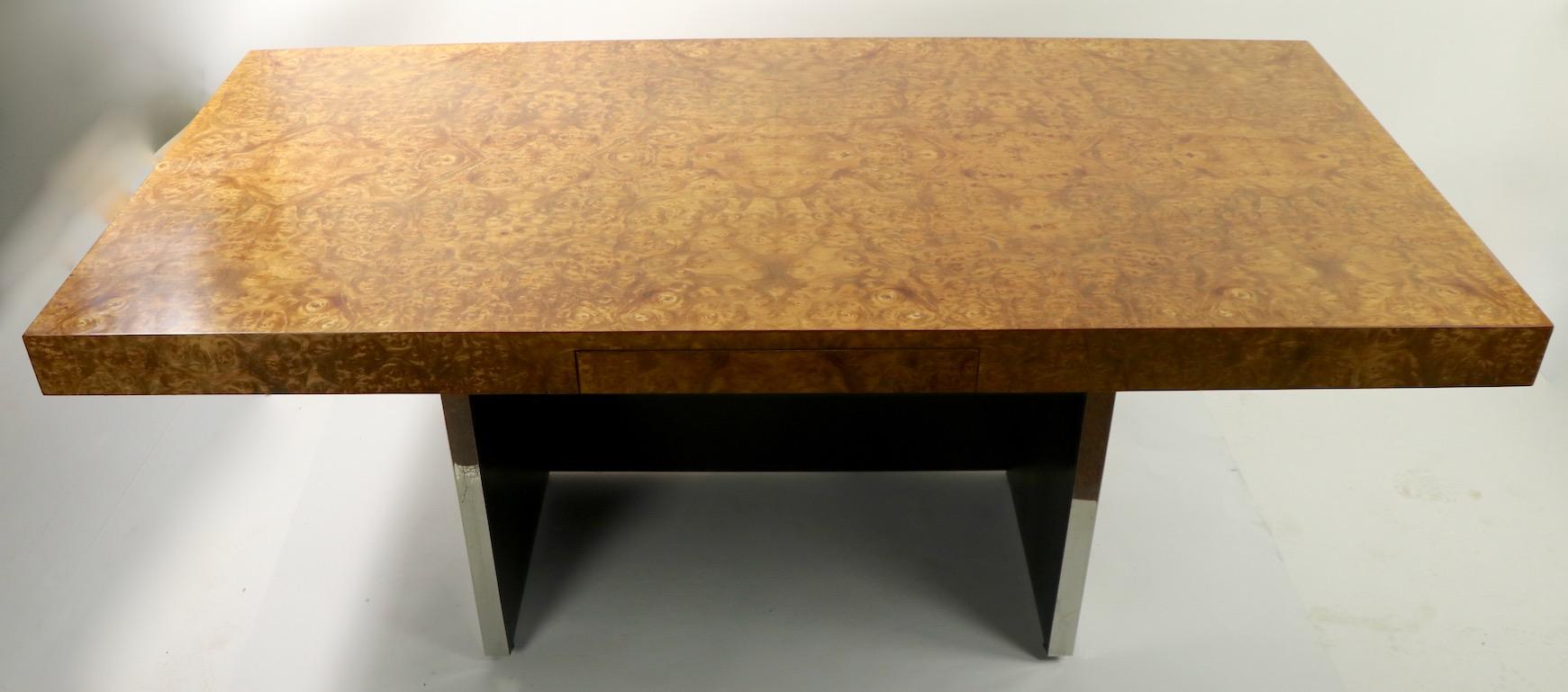 Large Burl and Chrome Executive Desk In Good Condition In New York, NY