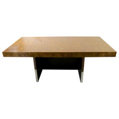Large Burl and Chrome Executive Desk
