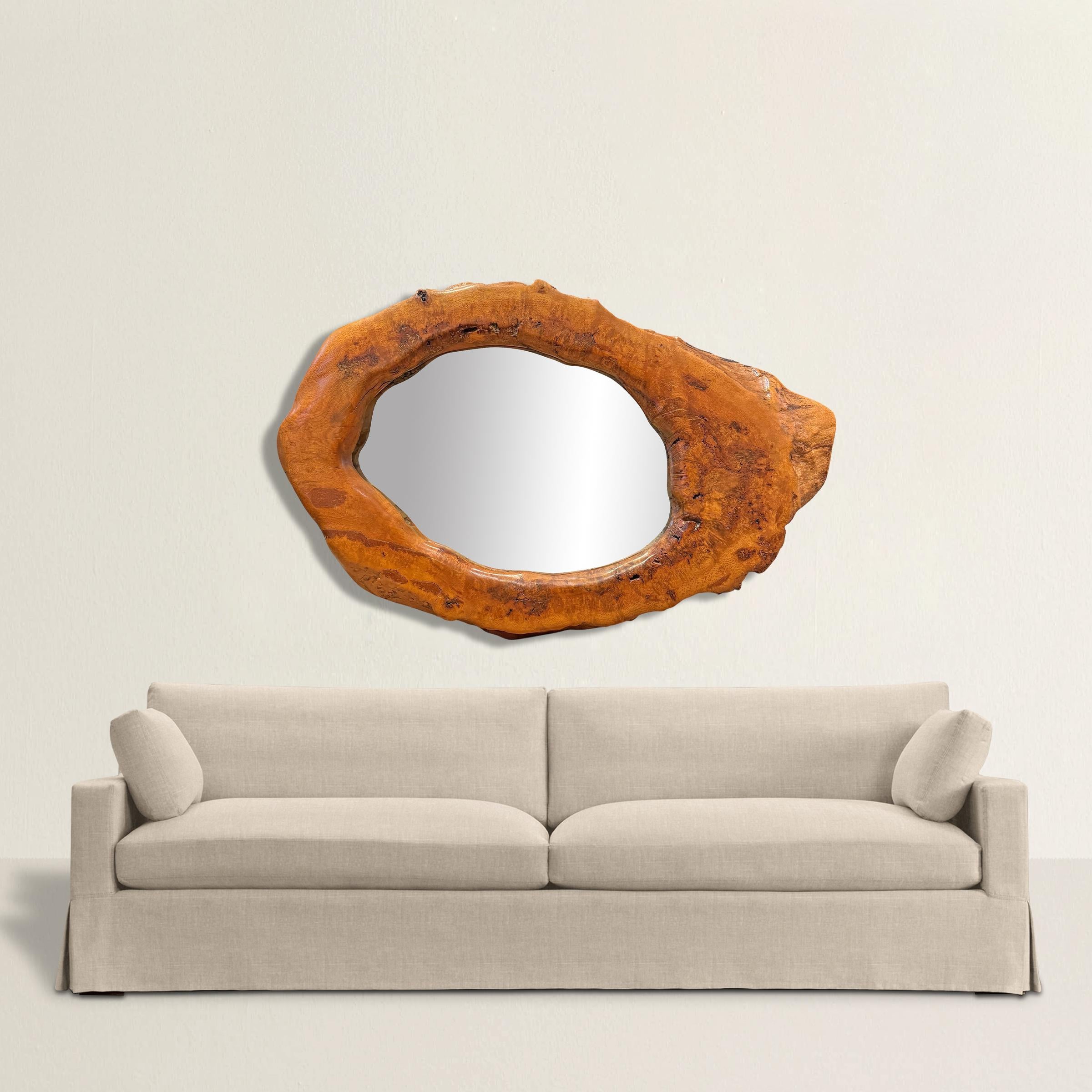 Organic Modern Large Burl Framed Mirror For Sale