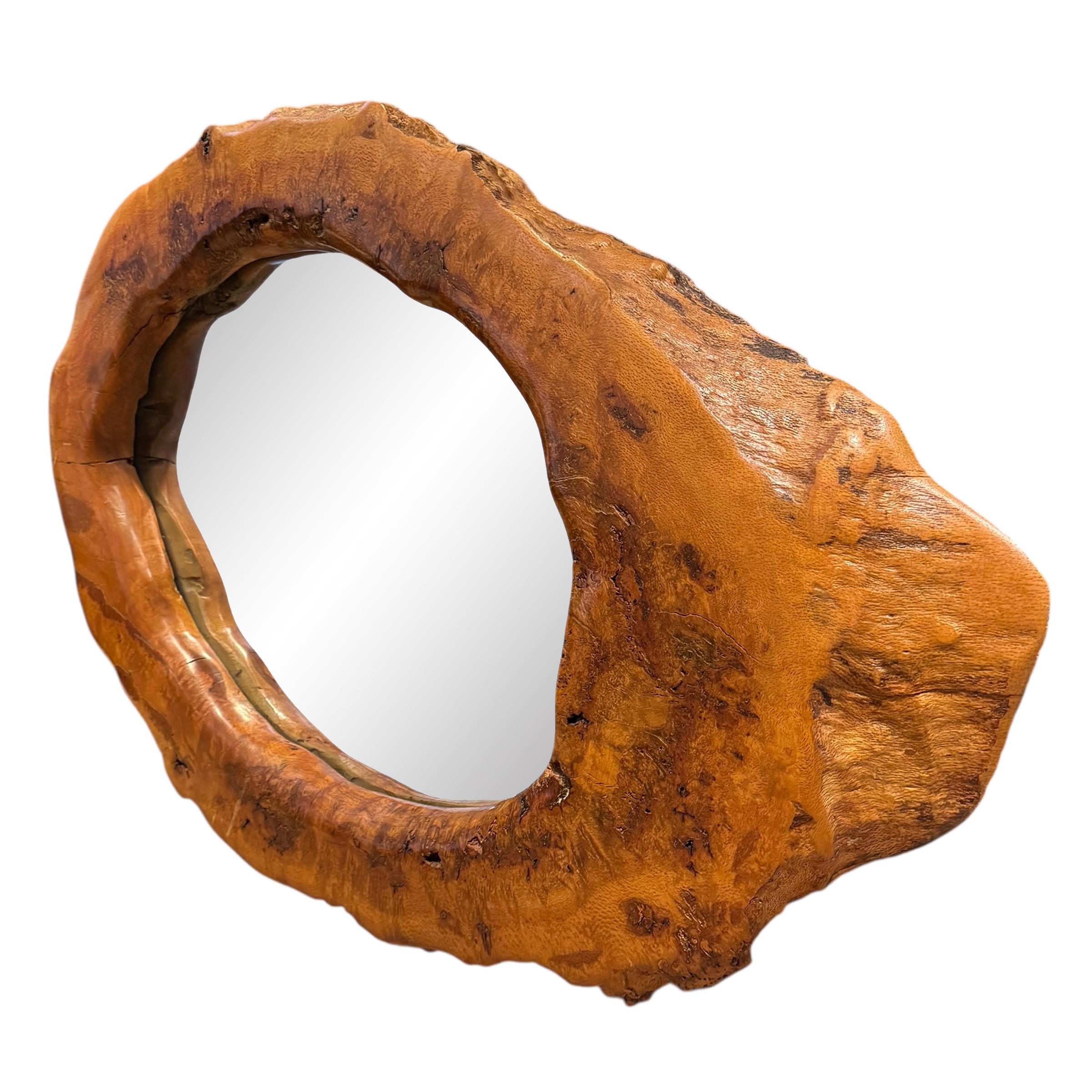 Large Burl Framed Mirror In Good Condition For Sale In Chicago, IL