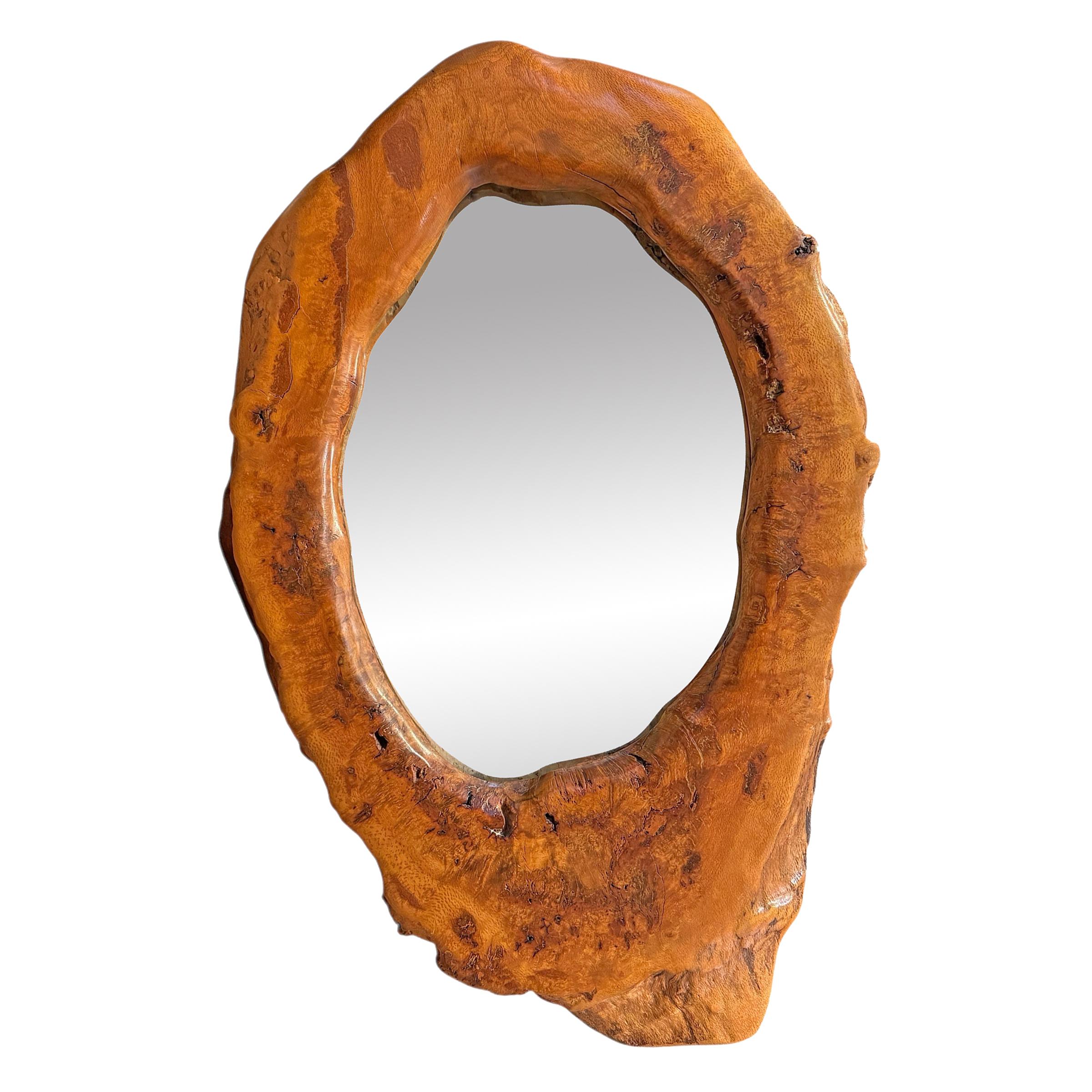 Large Burl Framed Mirror For Sale 1