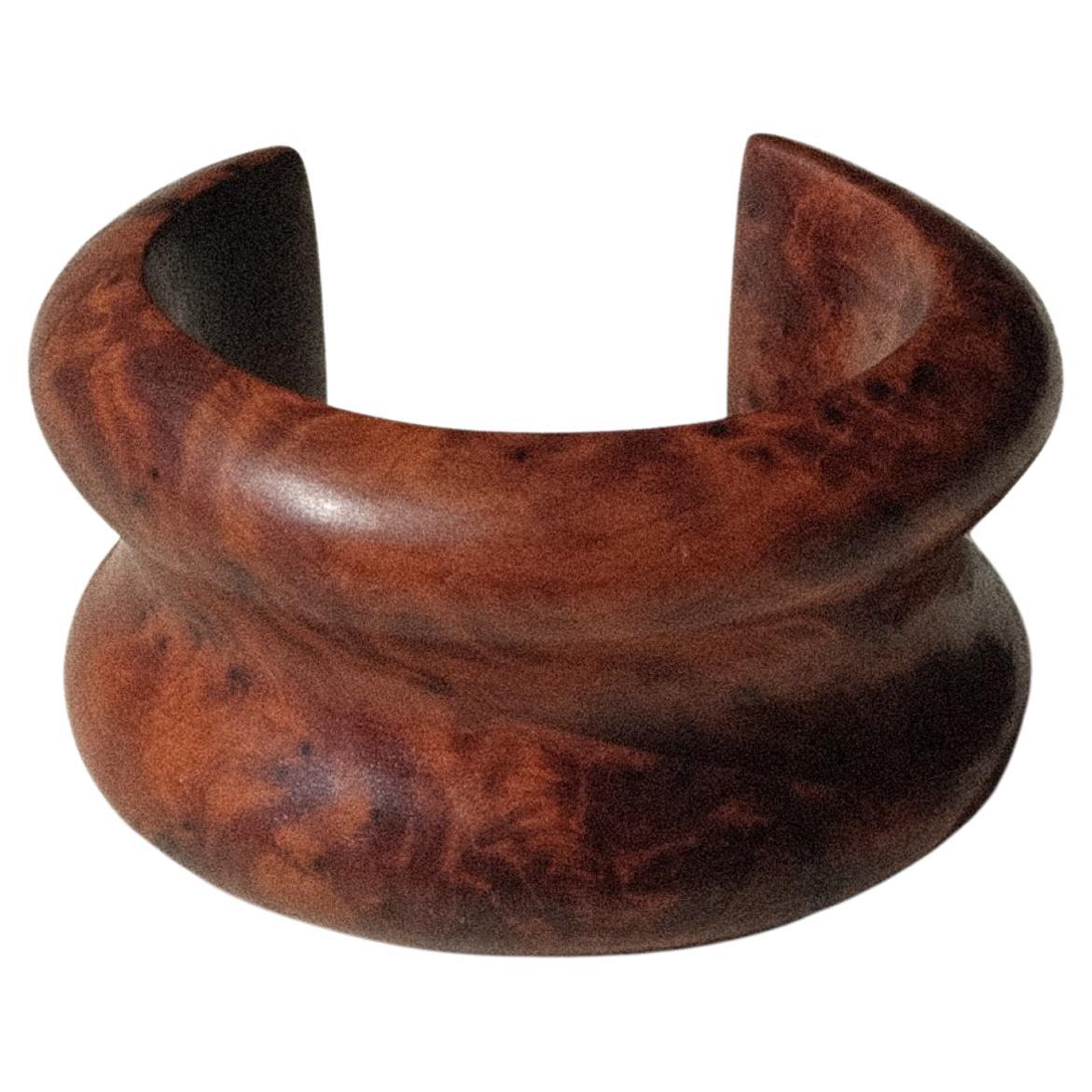 Large Burl Koa Wood Cuff Bracelet Hand-Carved Unsigned For Sale at 1stDibs