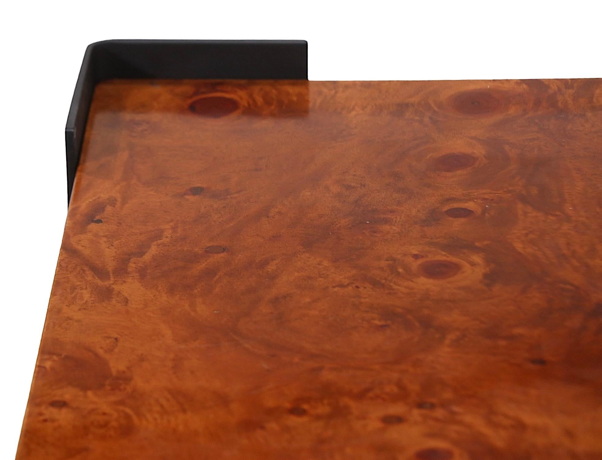 Large Burl Top Coffee Table with Metal Legs circa 1970's  after Baughman 4