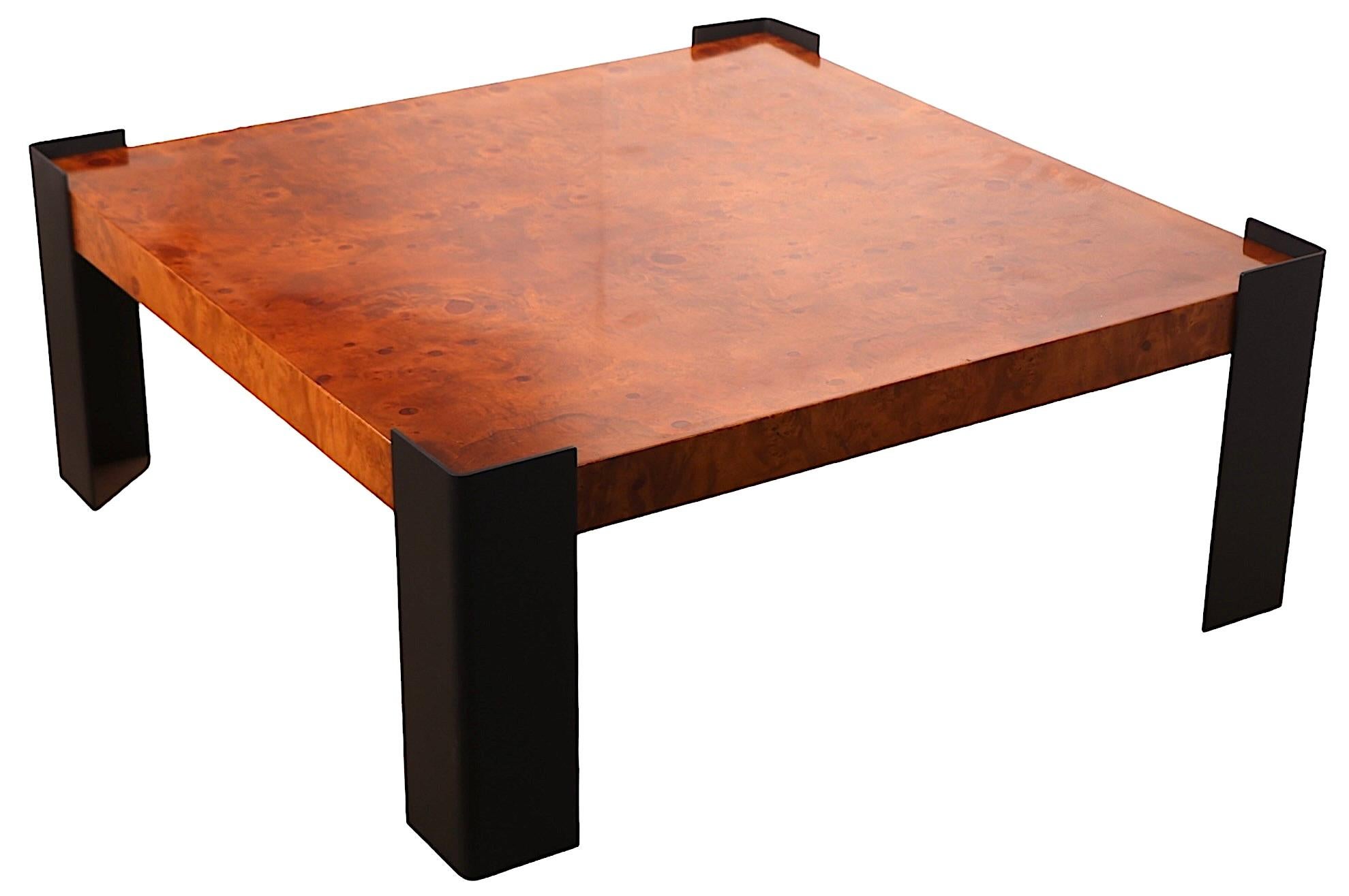 Large Burl Top Coffee Table with Metal Legs circa 1970's  after Baughman 6
