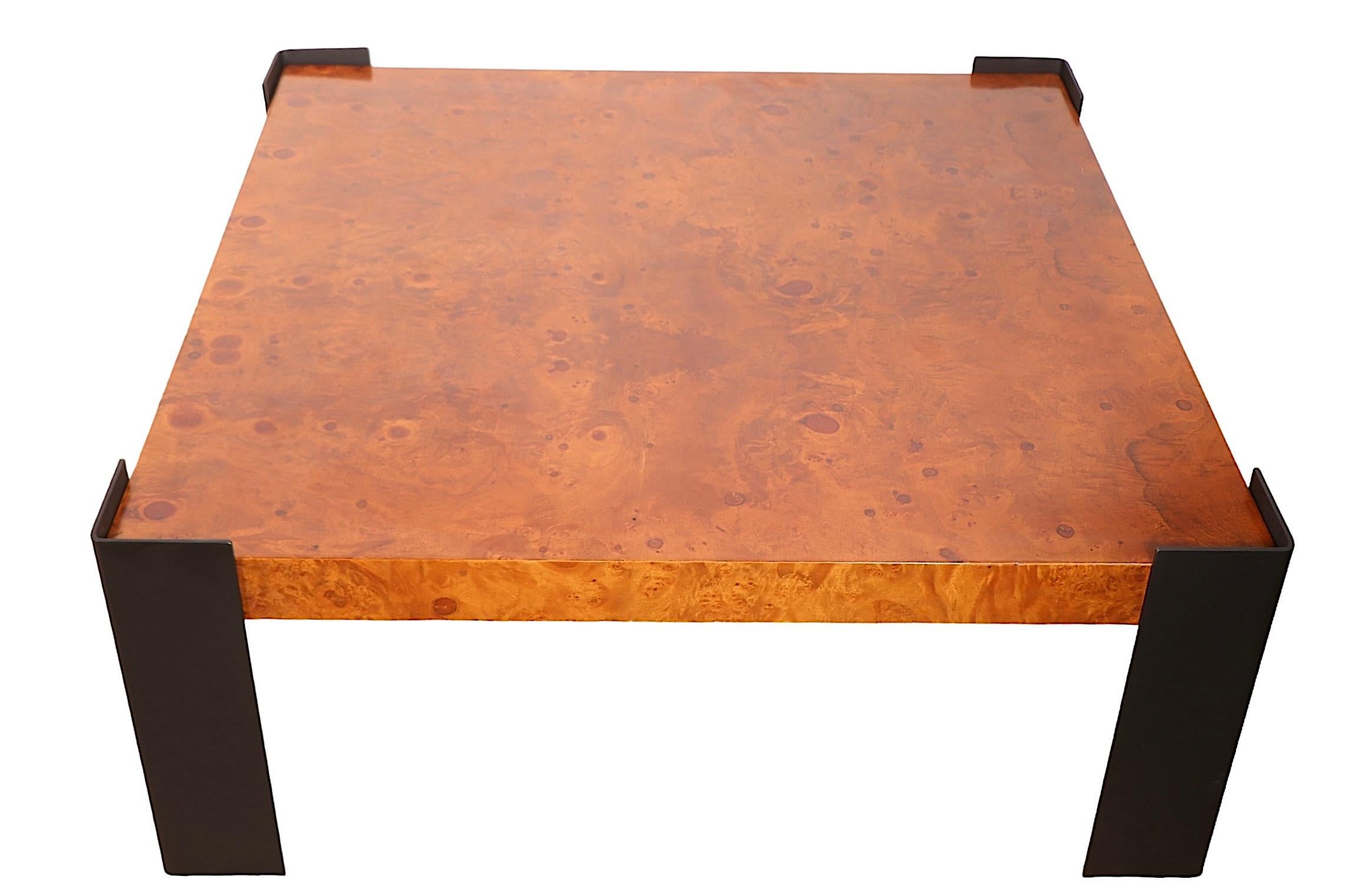 Large Burl Top Coffee Table with Metal Legs circa 1970's  after Baughman 8