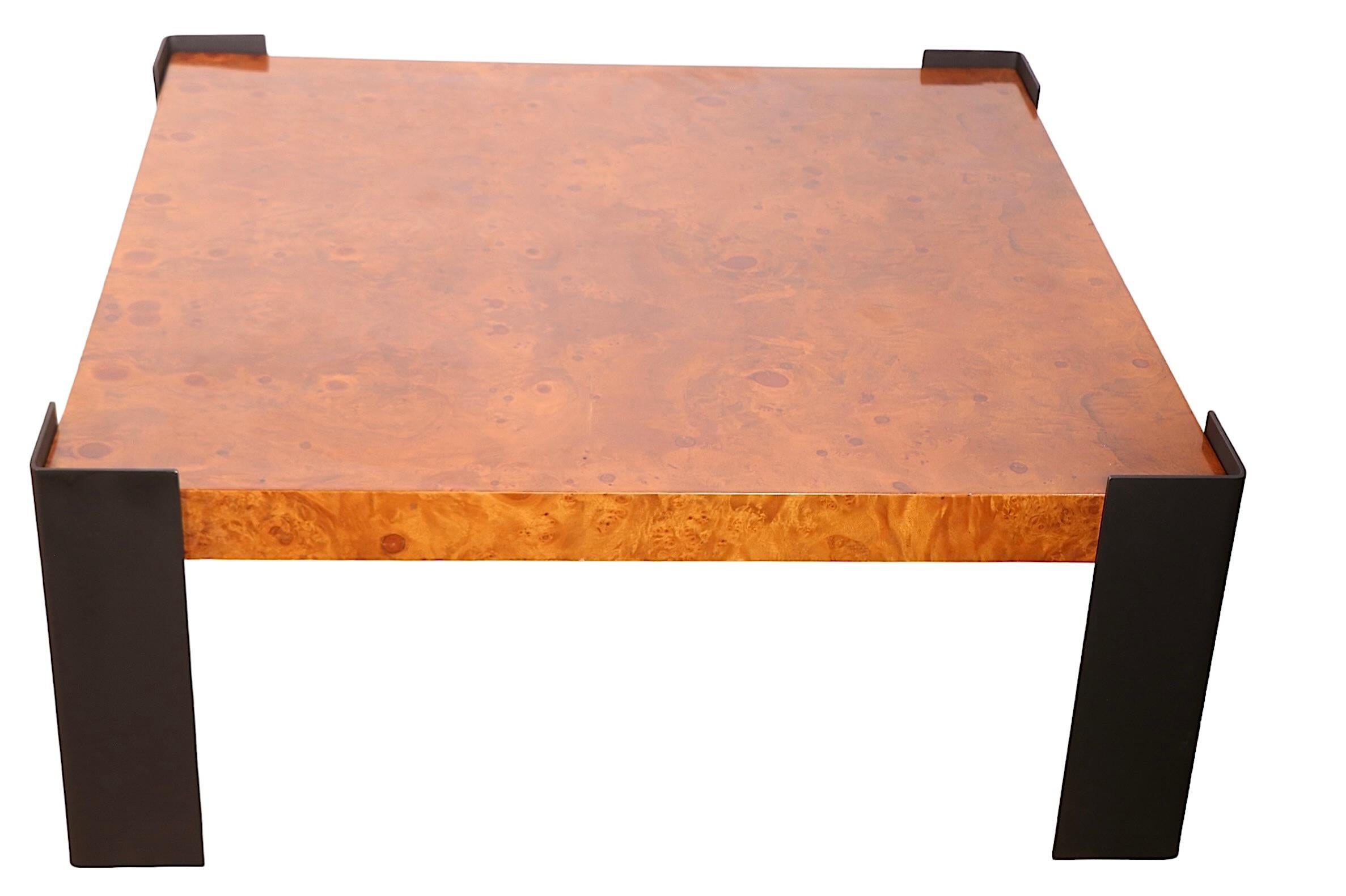 Large Burl Top Coffee Table with Metal Legs circa 1970's  after Baughman 9