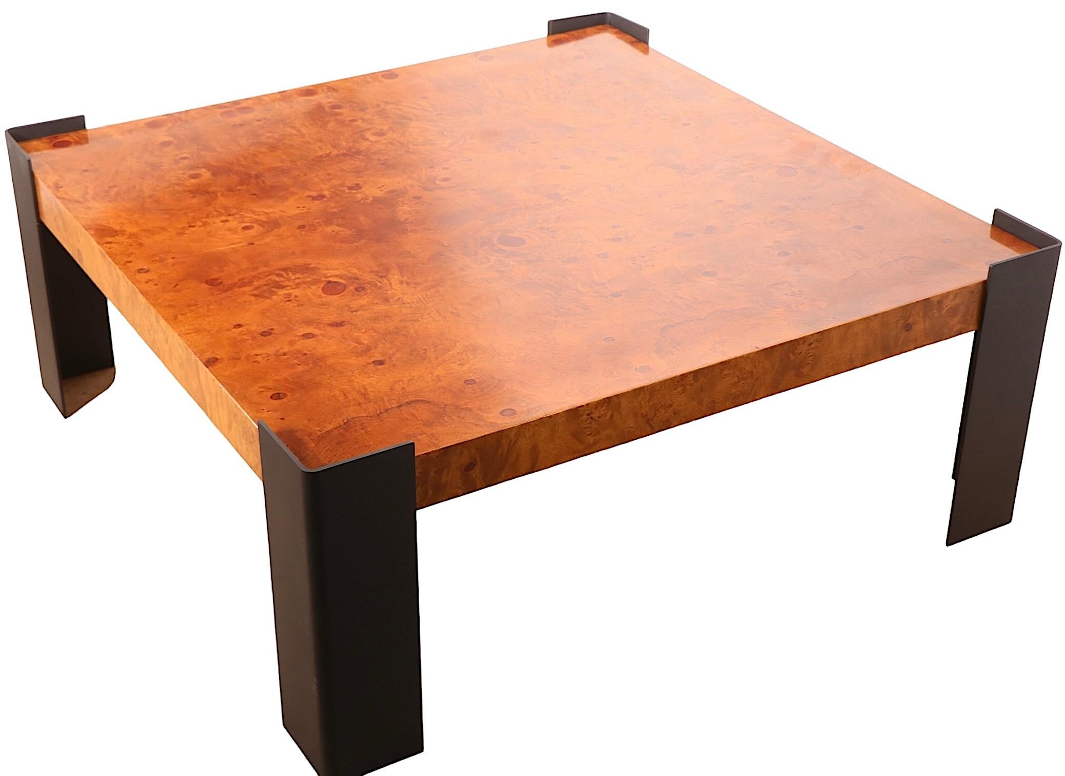 Large Burl Top Coffee Table with Metal Legs circa 1970's  after Baughman 10