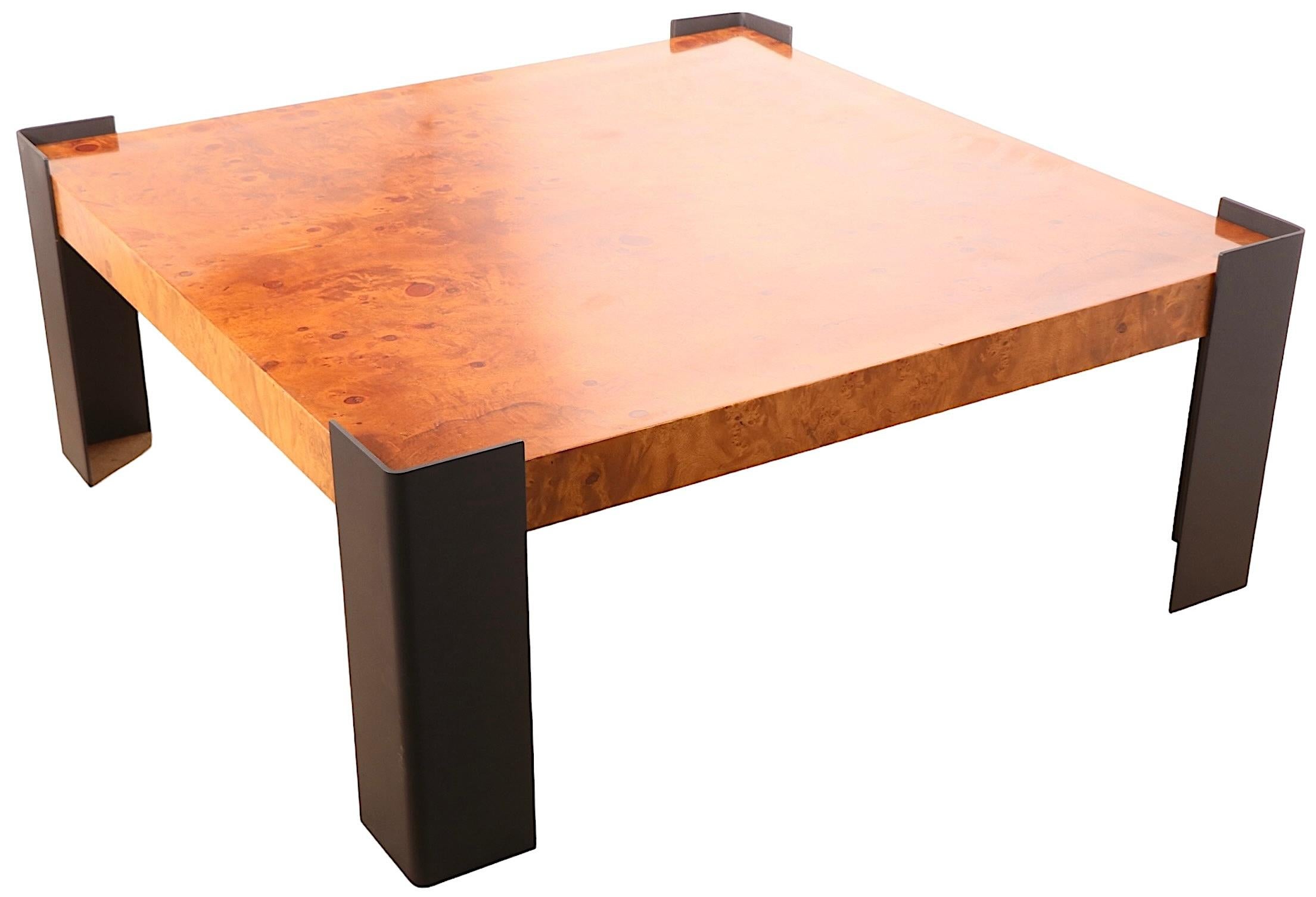 Large Burl Top Coffee Table with Metal Legs circa 1970's  after Baughman 11