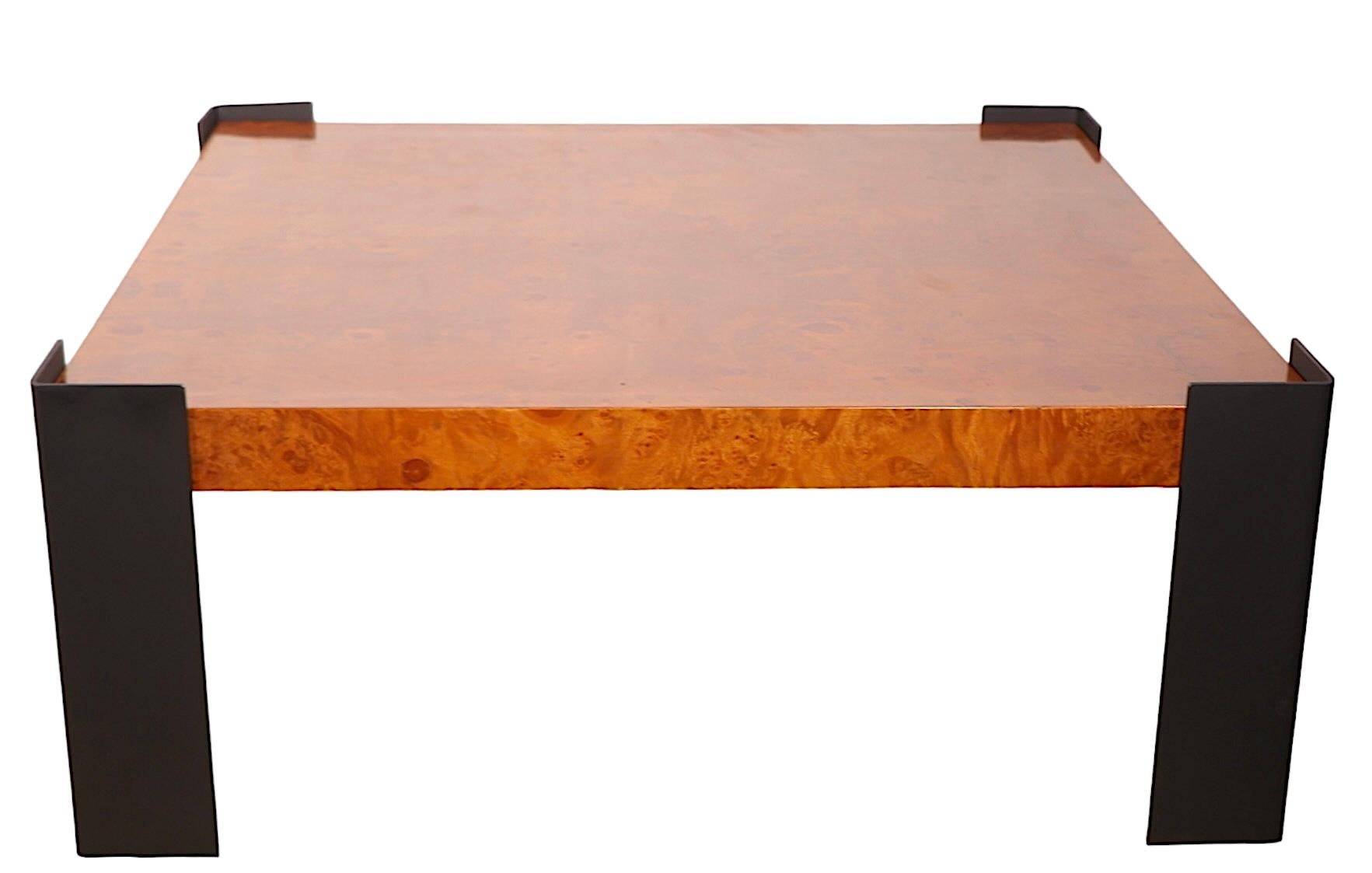 Post-Modern Large Burl Top Coffee Table with Metal Legs circa 1970's  after Baughman