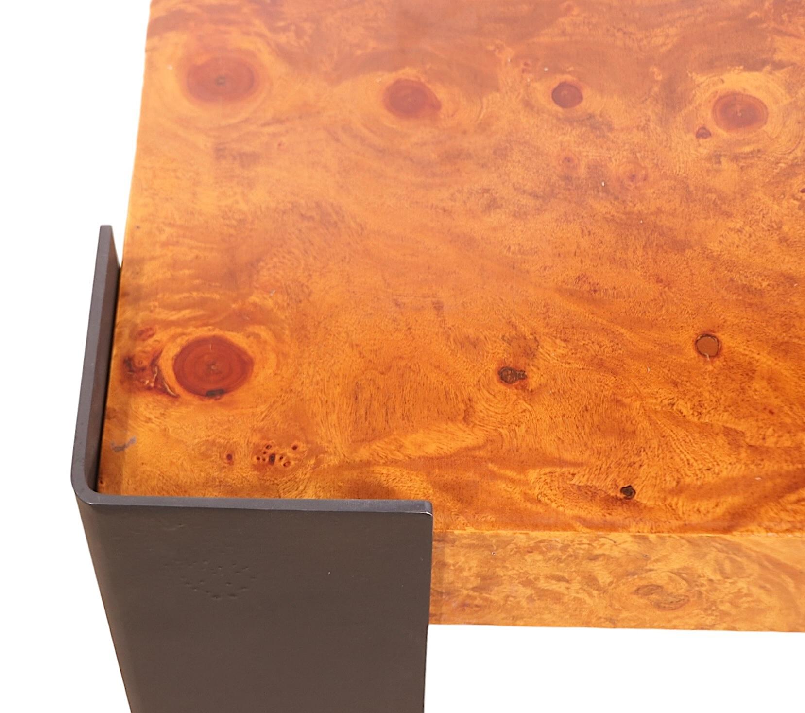 Large Burl Top Coffee Table with Metal Legs circa 1970's  after Baughman In Good Condition In New York, NY