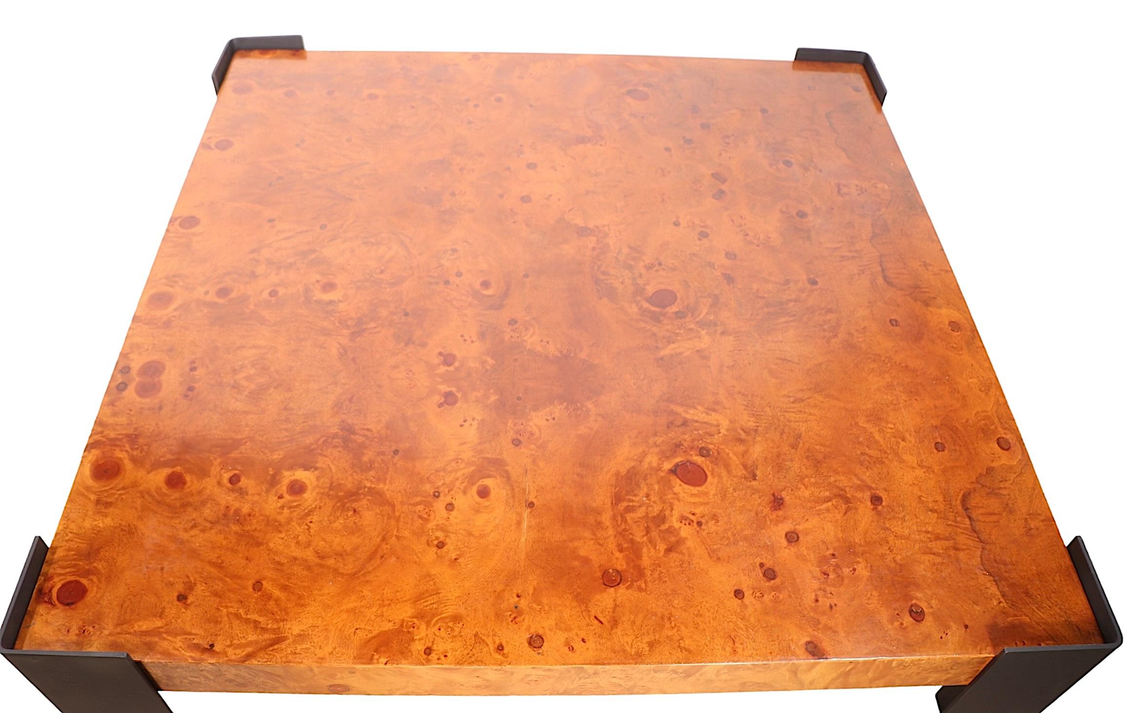 Large Burl Top Coffee Table with Metal Legs circa 1970's  after Baughman 1