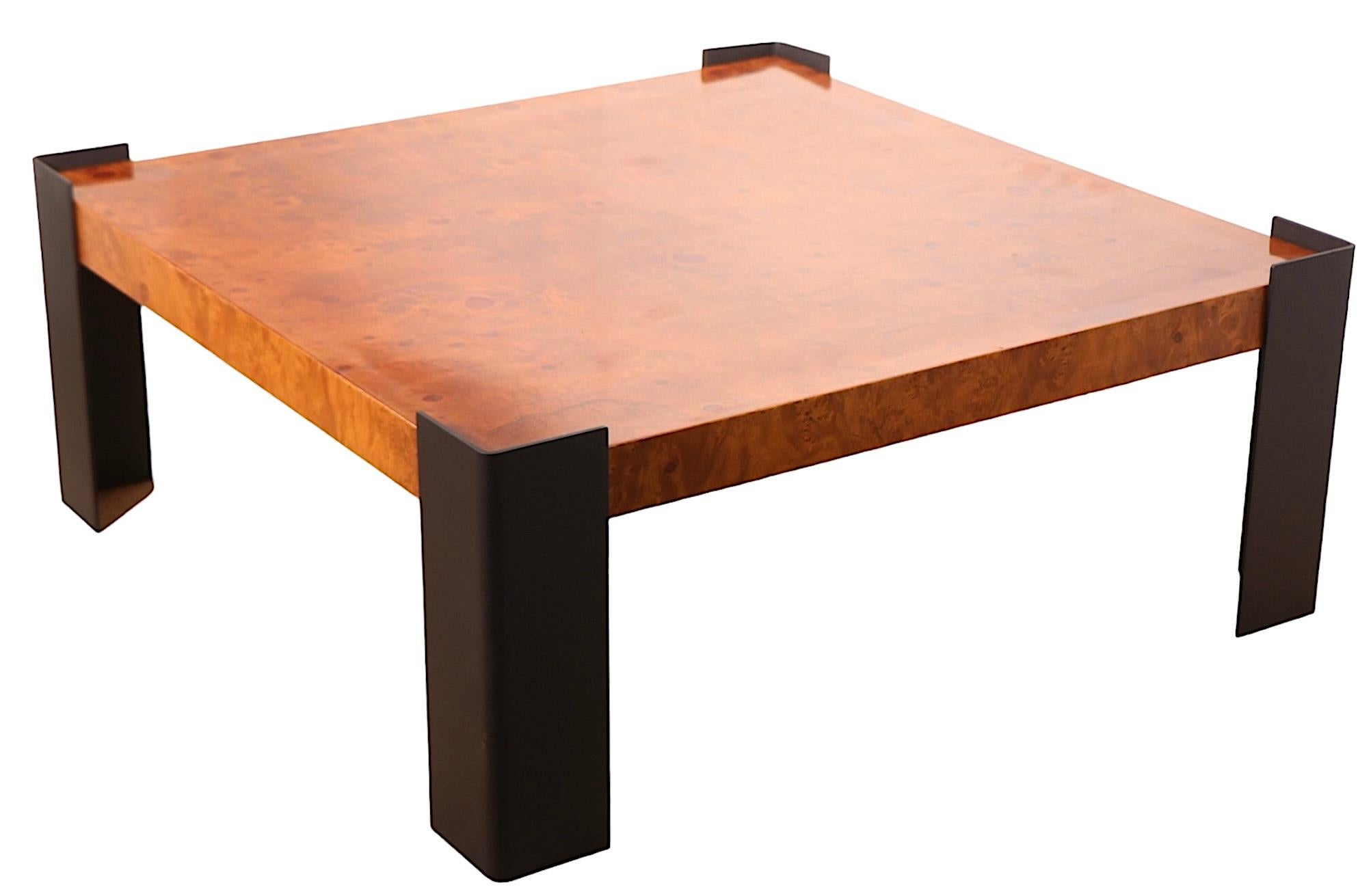 Large Burl Top Coffee Table with Metal Legs circa 1970's  after Baughman 2