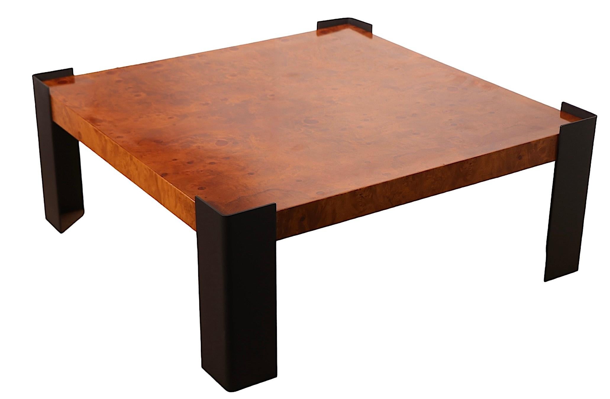 Large Burl Top Coffee Table with Metal Legs circa 1970's  after Baughman 3