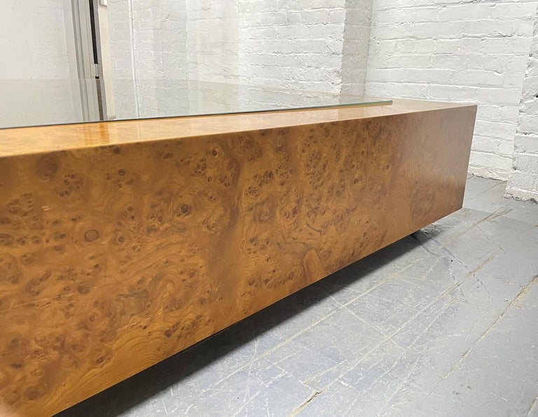Late 20th Century Large Burl Wood and Glass Top Coffee Table  For Sale
