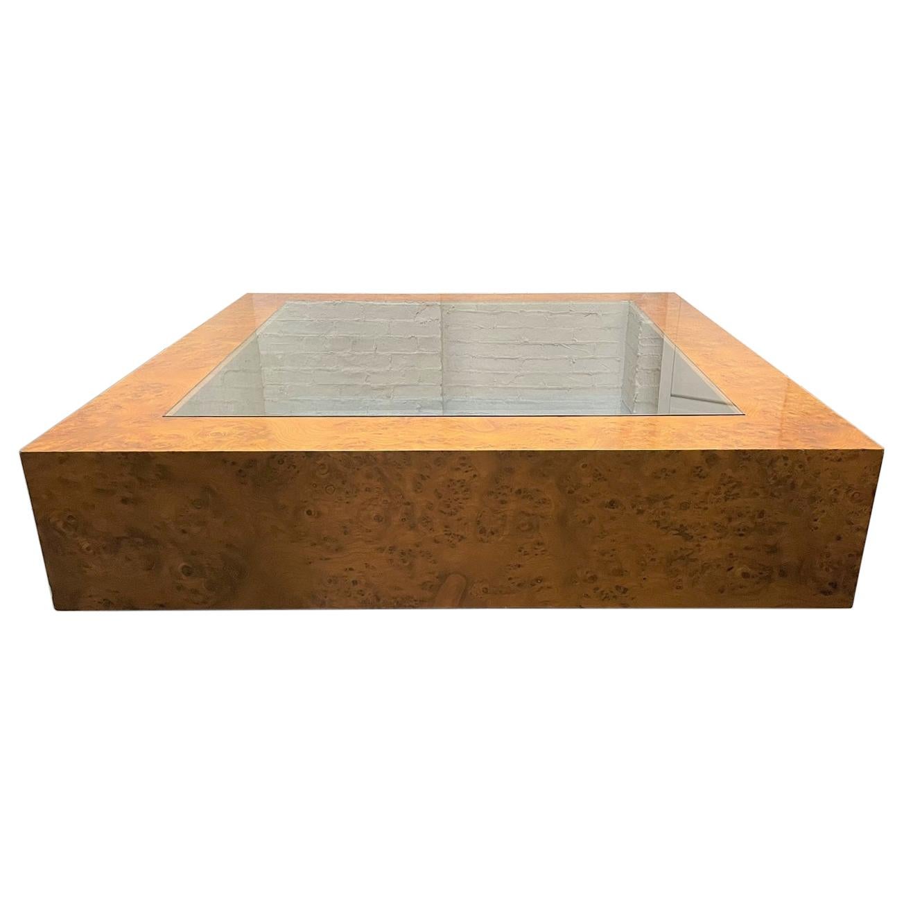 California Burl Wood Coffee Table with Amoeba Glass Top at 1stDibs