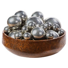 Large Burl Wood Bowl with 31 Metal Spheres, 20th Century