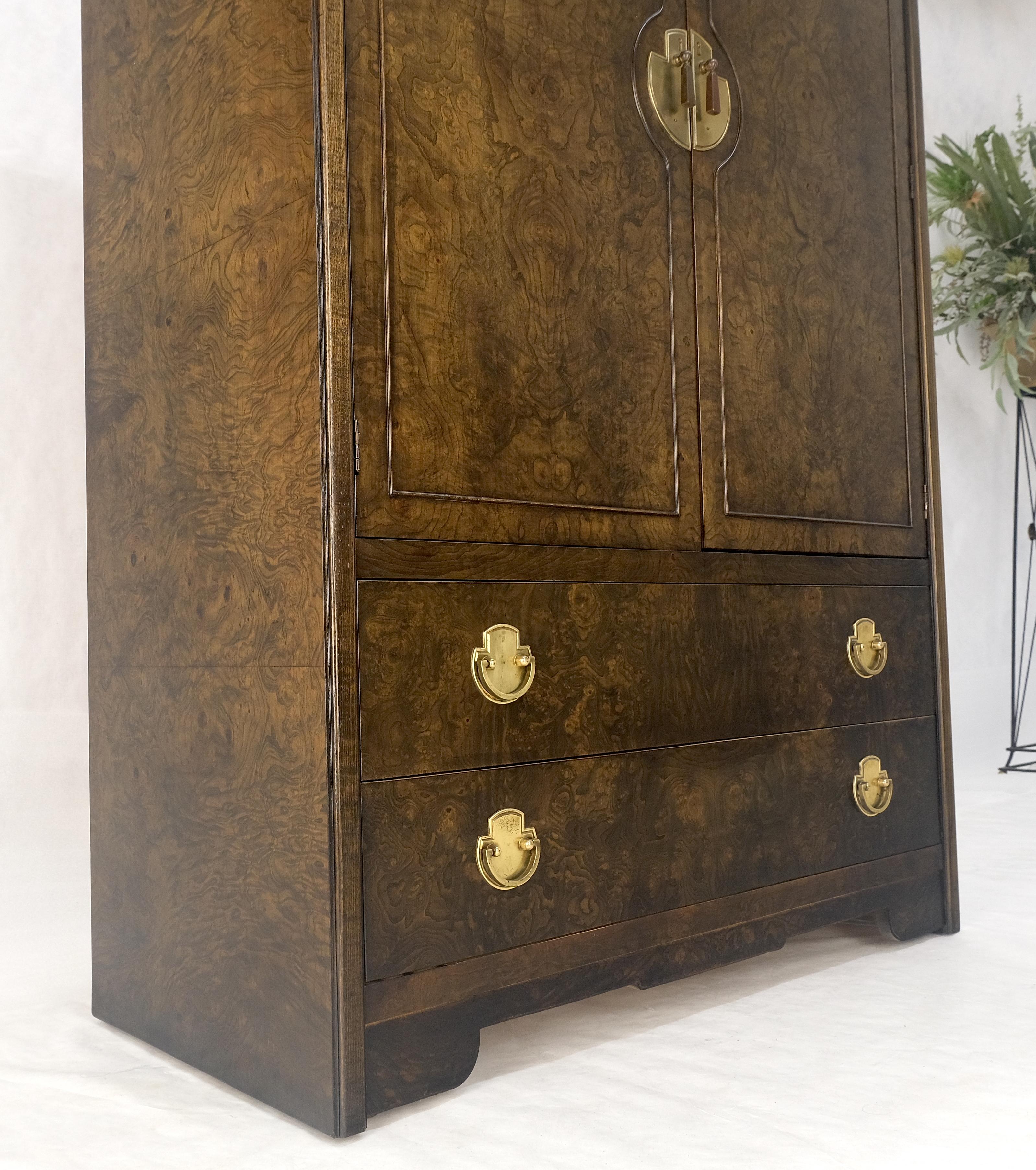 Large Burl Wood Brass 2 Doors Drawer Mastercraft Gentleman's Chest Dresser MINT For Sale 4