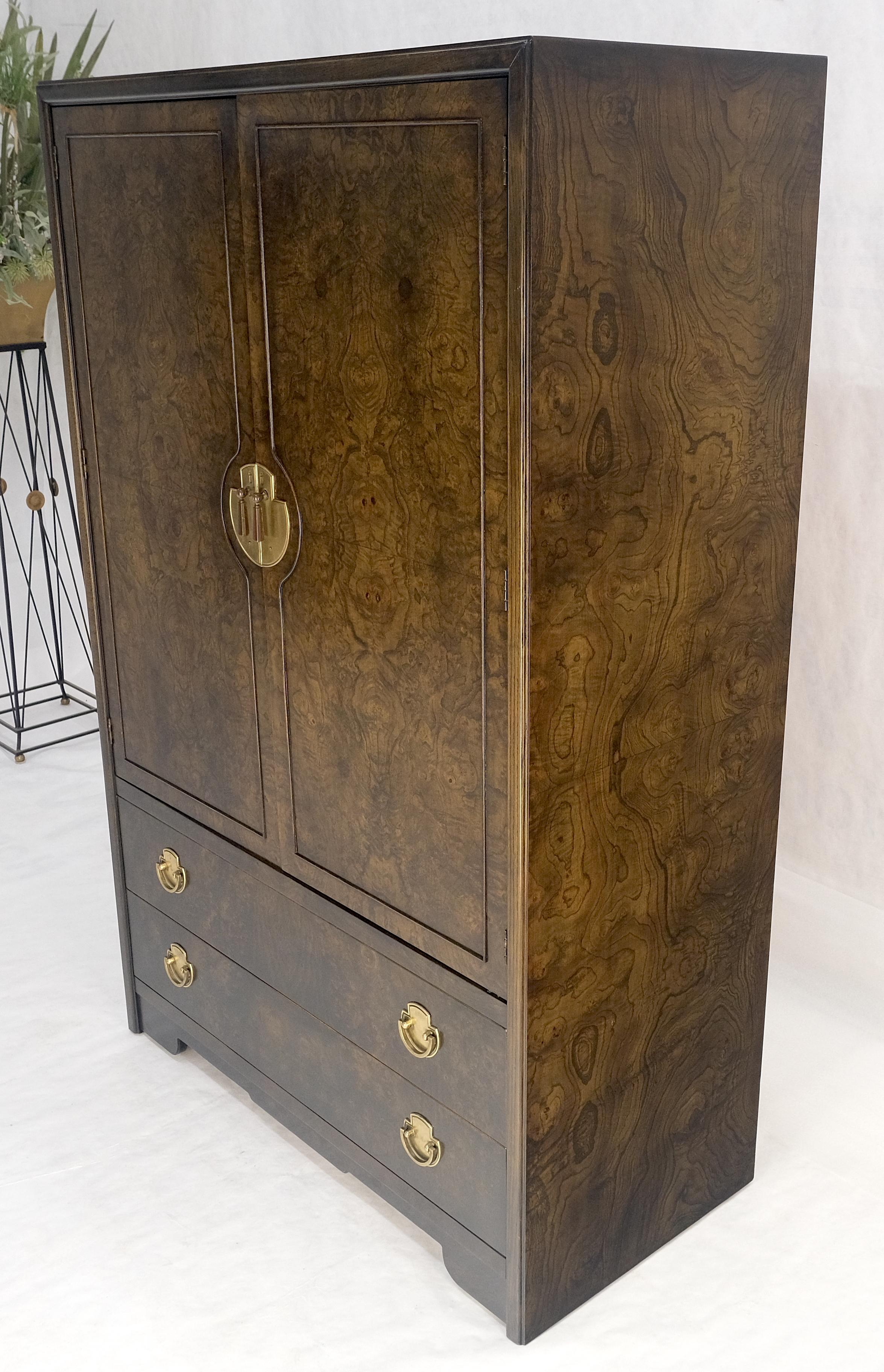 Large Burl Wood Brass 2 Doors Drawer Mastercraft Gentleman's Chest Dresser MINT For Sale 5