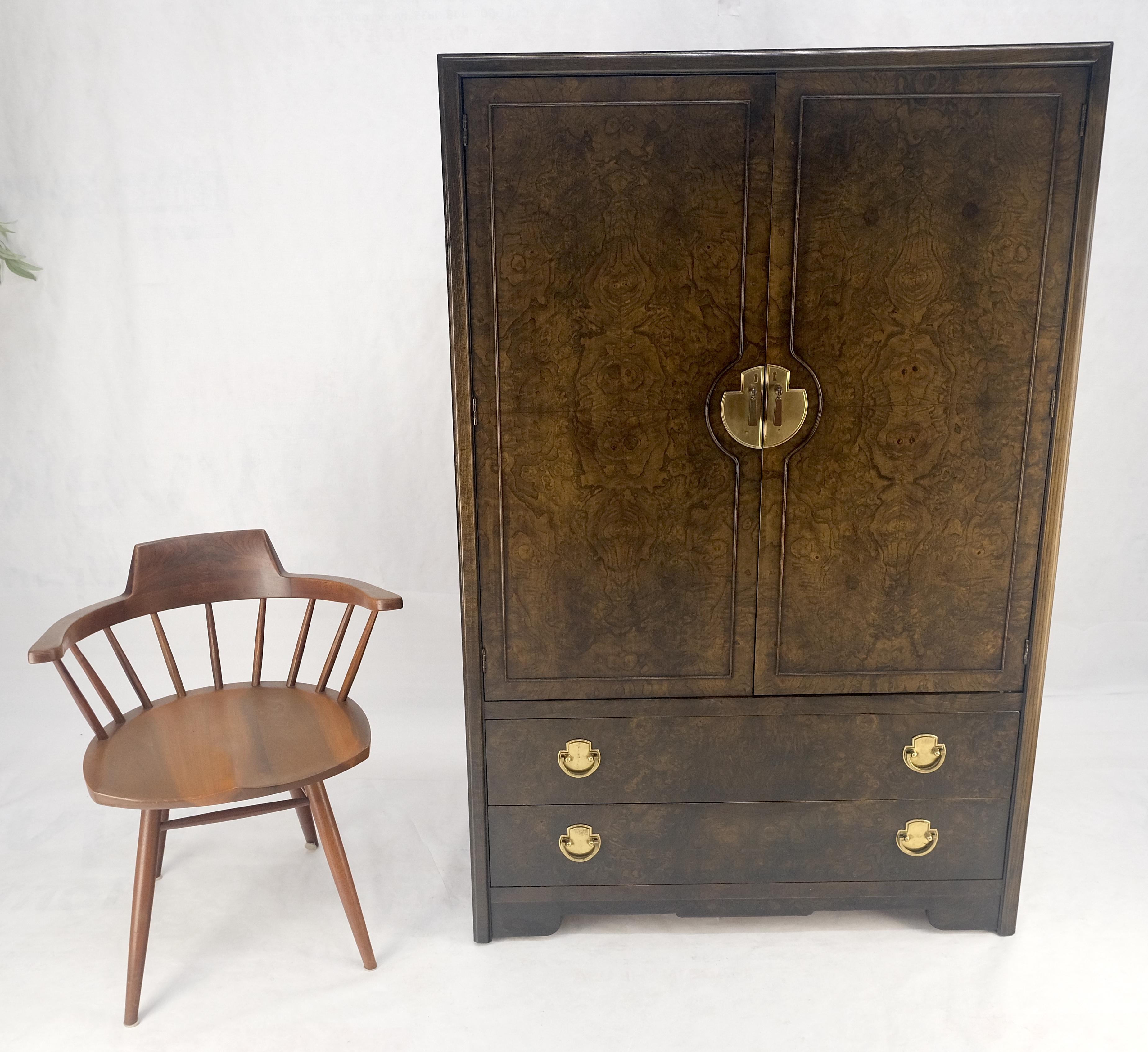 Large Burl Wood Brass 2 Doors Drawer Mastercraft Gentleman's Chest Dresser MINT For Sale 1