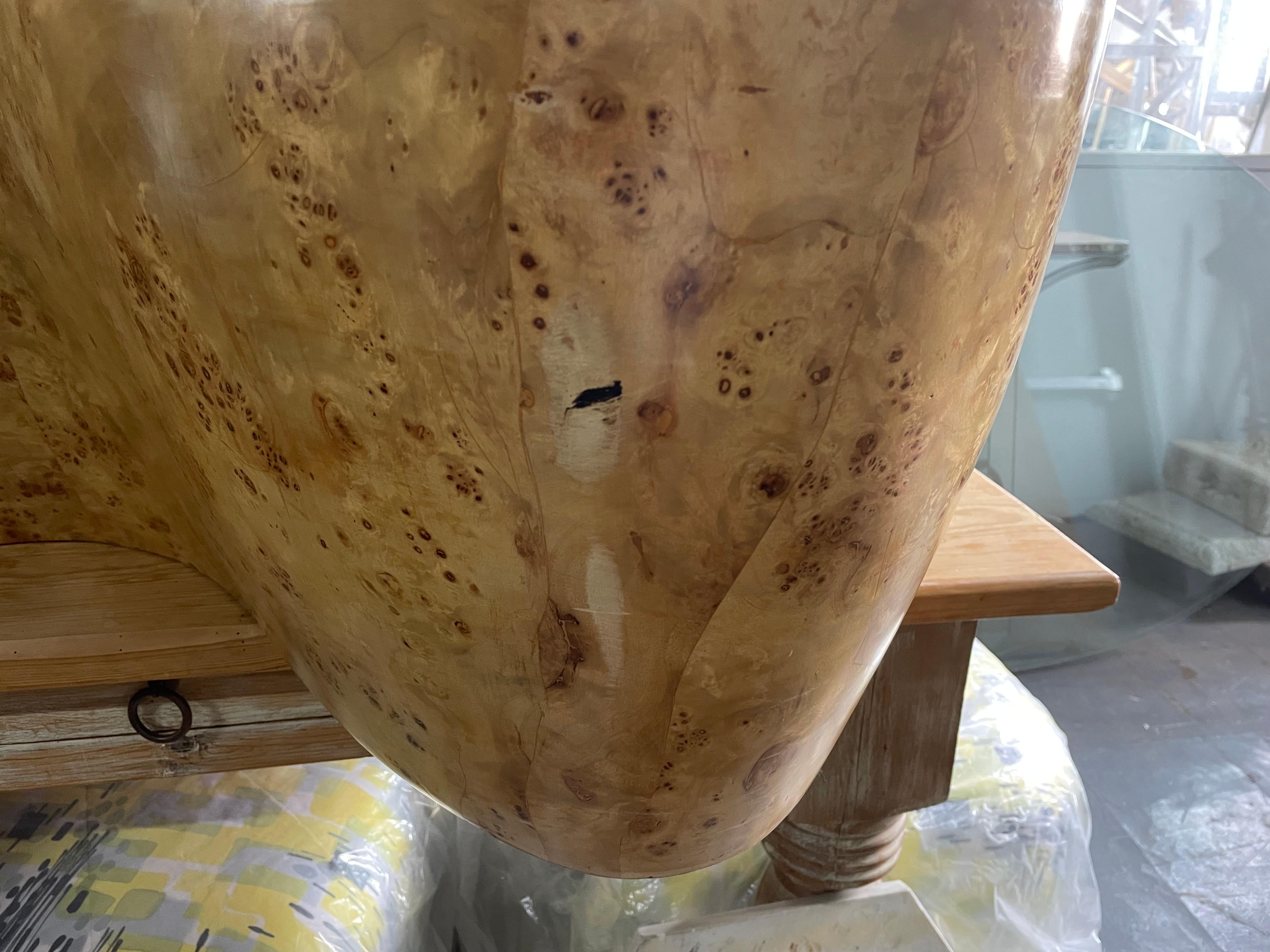 Veneer Large Burl Wood Organic Shaped Coffee Table For Sale