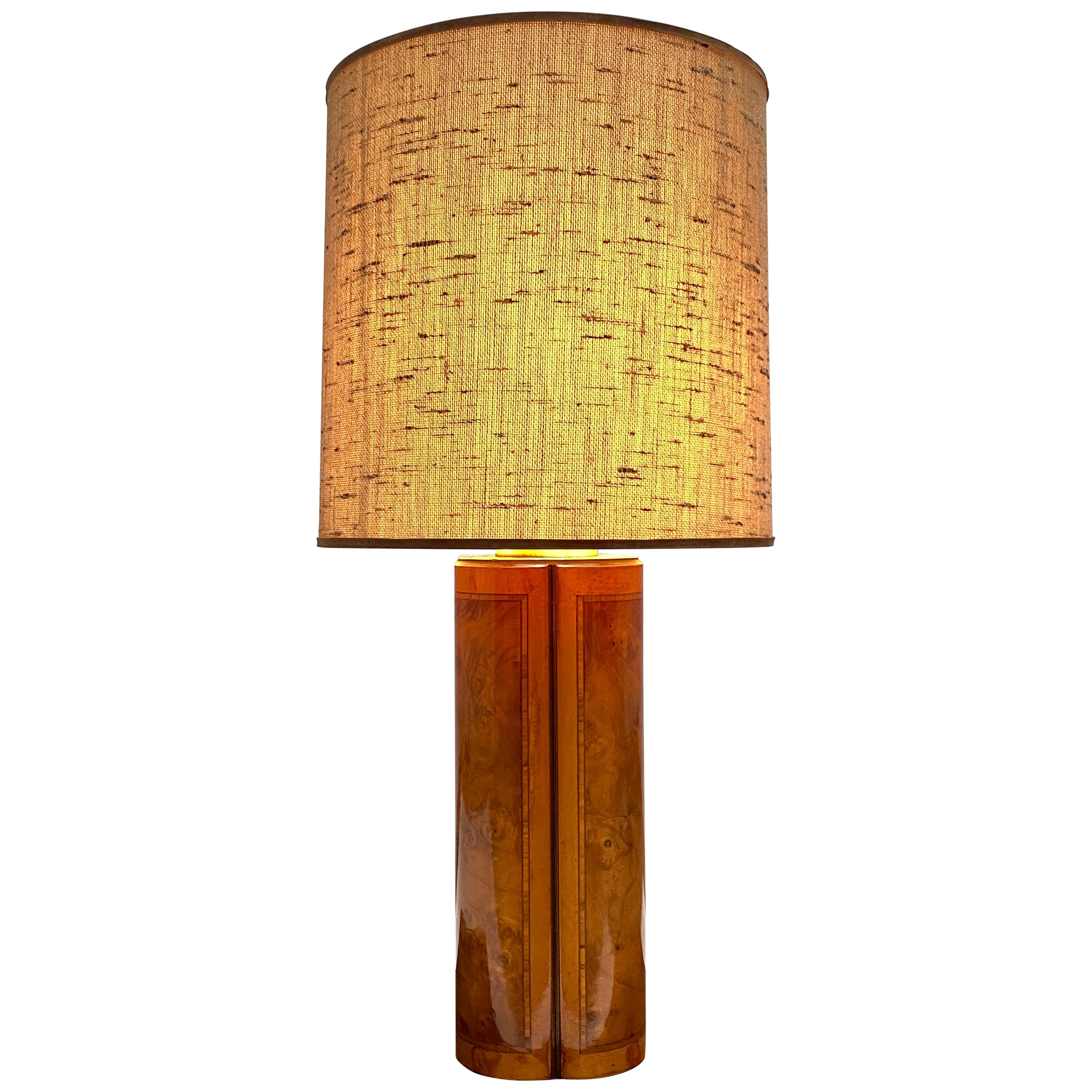 Large Burl Wood and Brass Table Lamp, Early 1980s