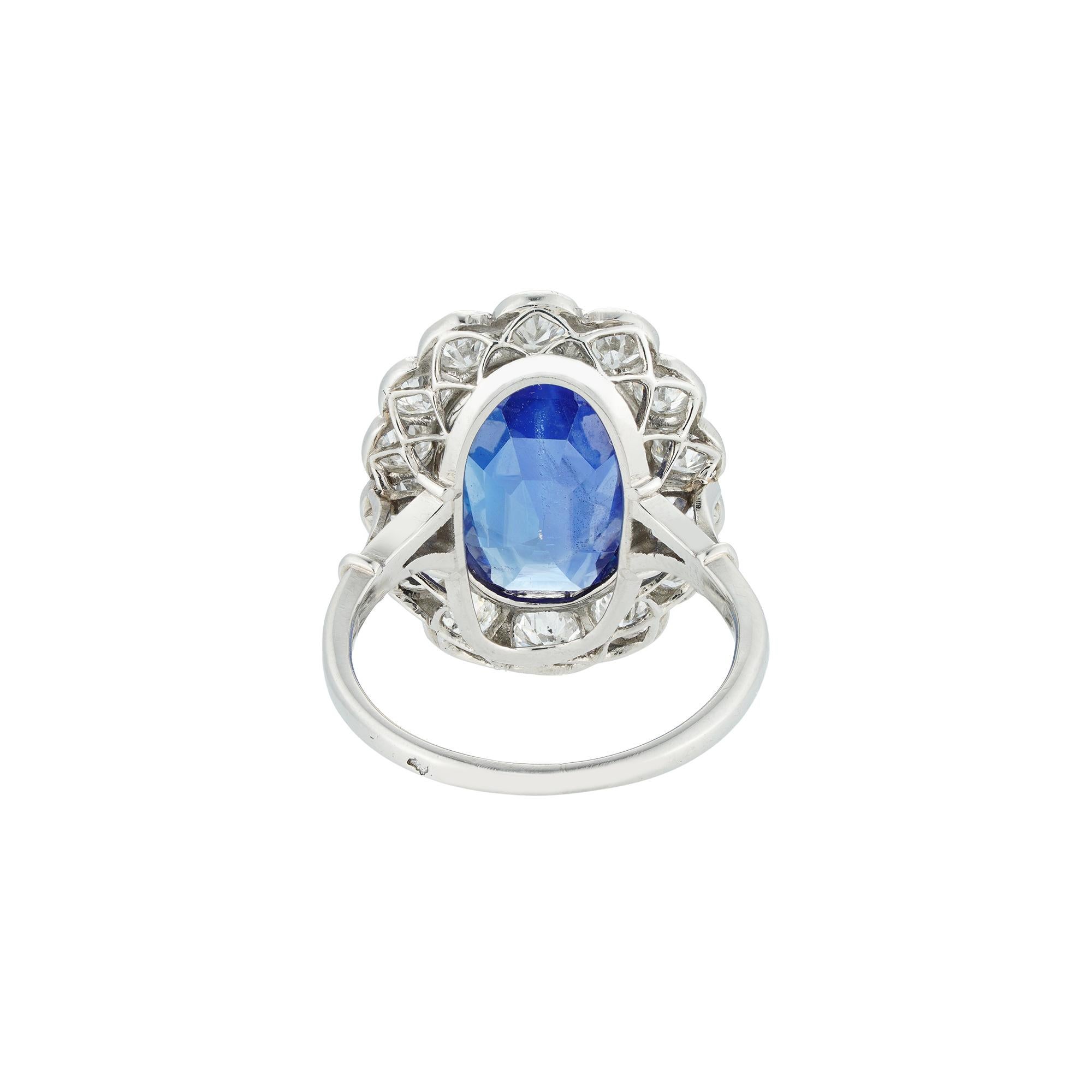 Large Burma Sapphire and Diamond Cluster Ring In Excellent Condition For Sale In London, GB
