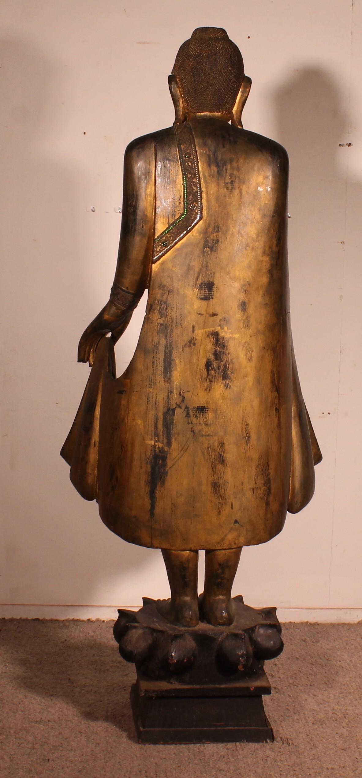 Legno Grande statua di Buddha birmano del periodo di Mandalay alta 1,95 m in vendita